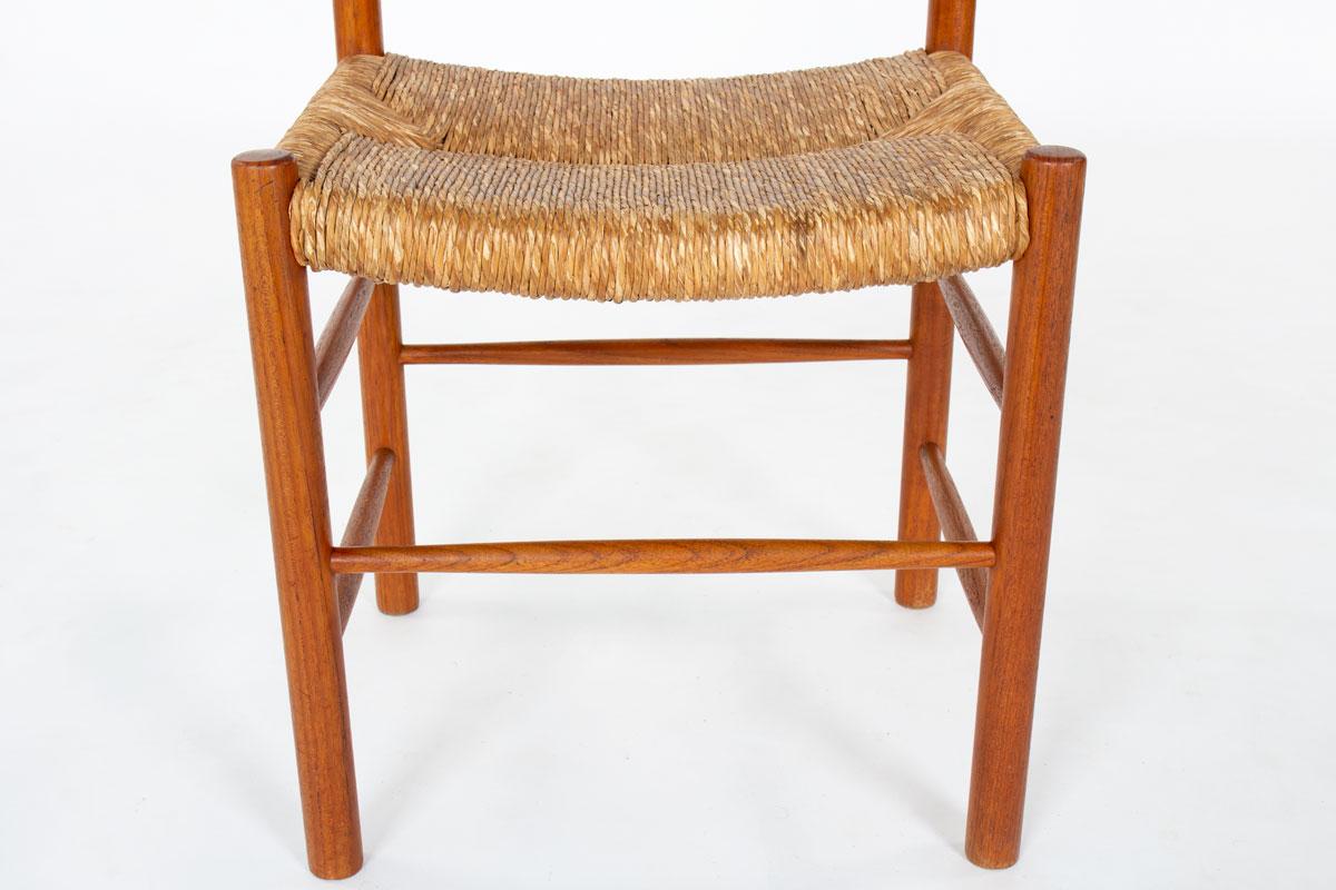 Set di quattro sedie Dordogne in frassino e paglia intrecciata di Sentou, Francia, anni '50 in vendita 3