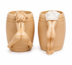 Set of Four Dorothy Kindell “Eye Appeal” Figural Ceramic Mugs, California, 1940s