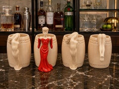 Set of Four Dorothy Kindell “Eye Appeal” Figural Ceramic Mugs, California, 1940s