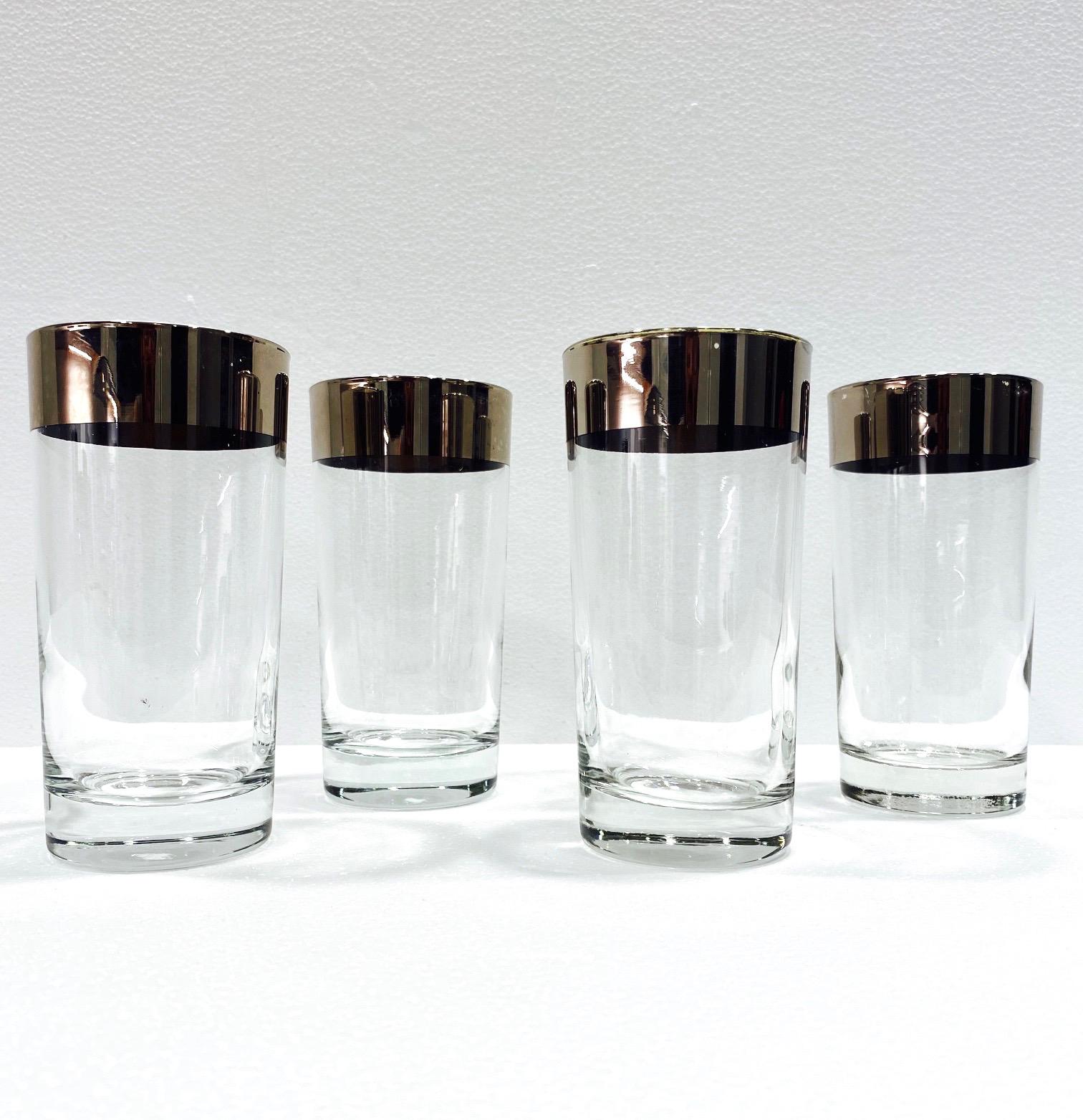 Hand-Crafted Set of Four Dorothy Thorpe Midcentury Barware Glasses with Silver Overlay, 1960