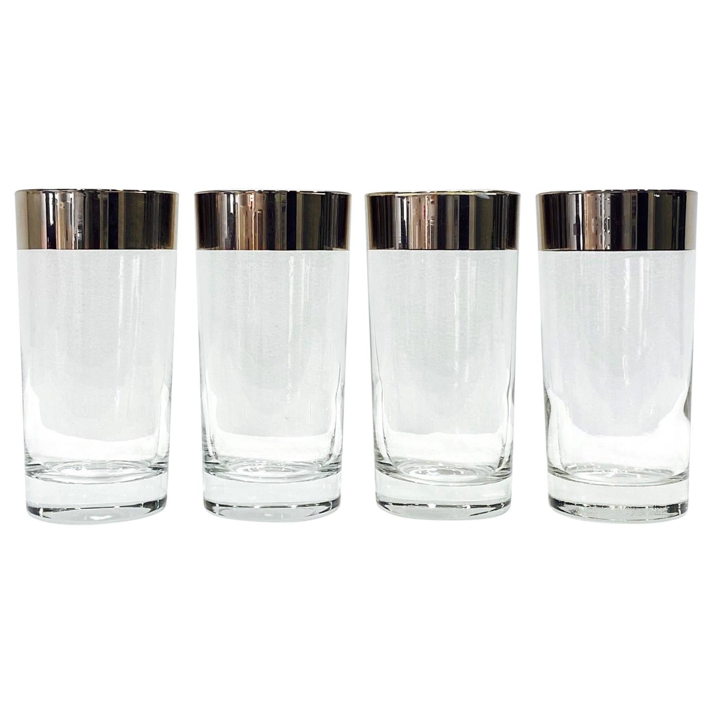 Set of Four Dorothy Thorpe Midcentury Barware Glasses with Silver Overlay, 1960