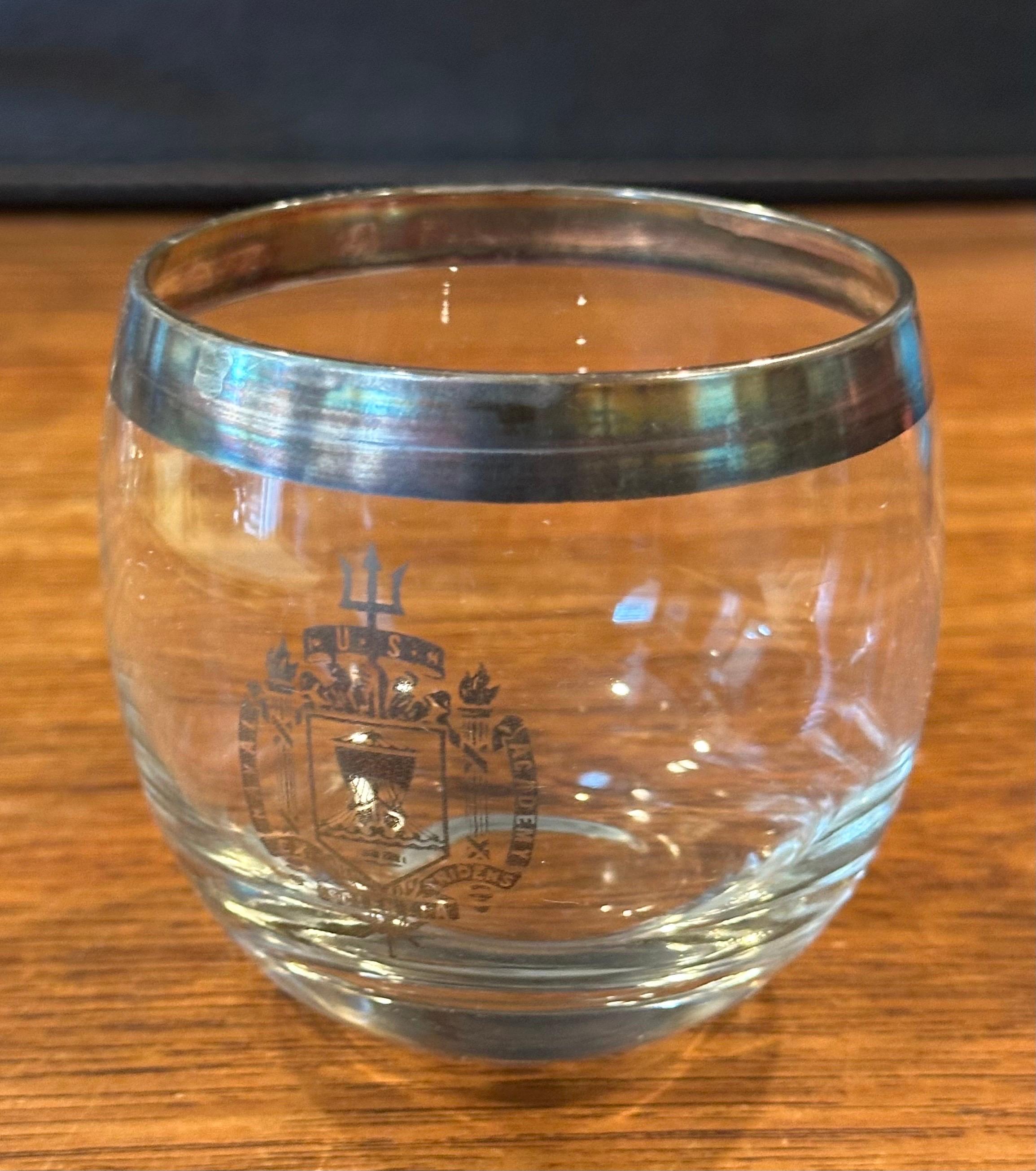 Set of Four Dorothy Thorpe Silver Band Roly Poly Glasses with Naval Academy Seal For Sale 5