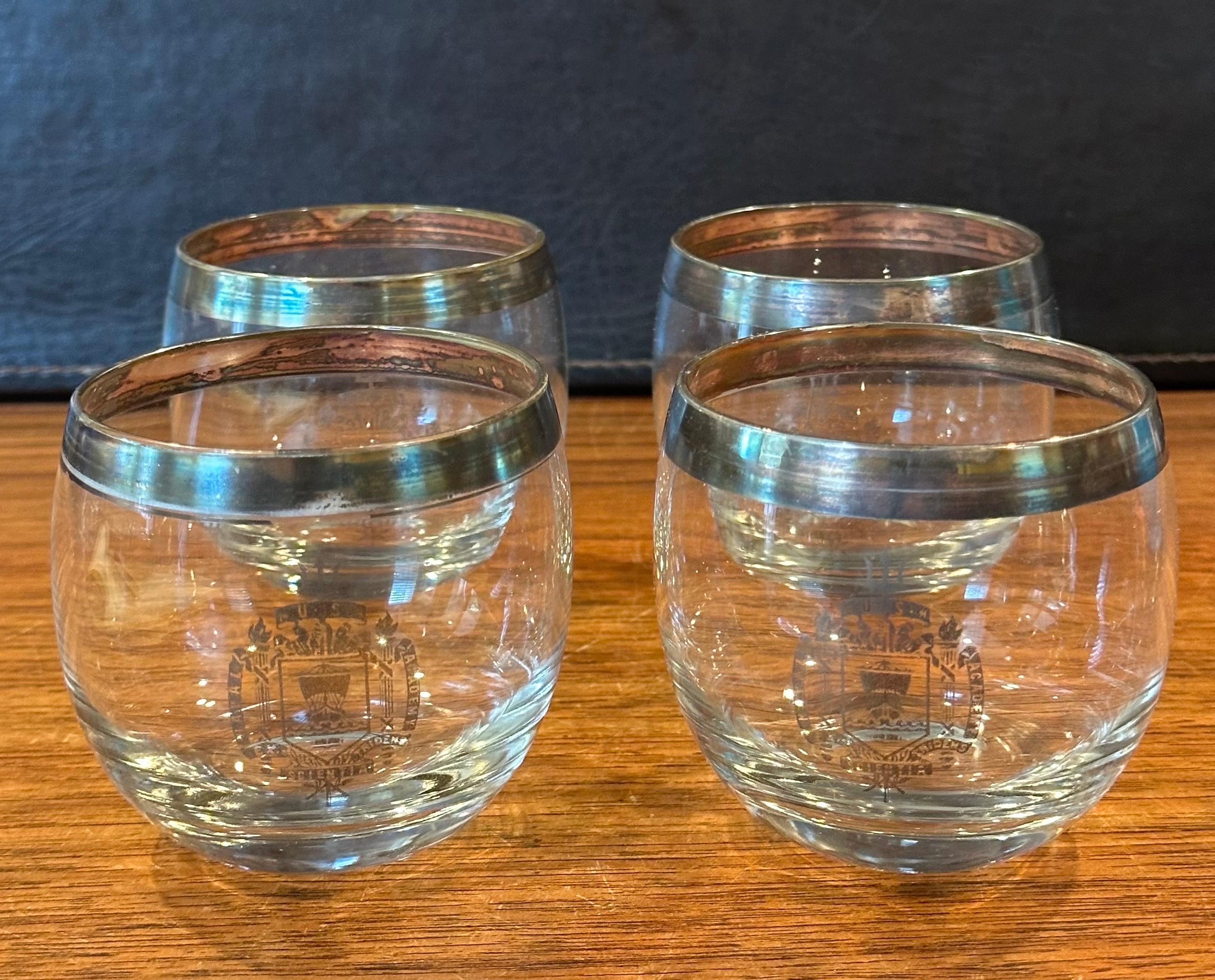 Set of Four Dorothy Thorpe Silver Band Roly Poly Glasses with Naval Academy Seal For Sale 6