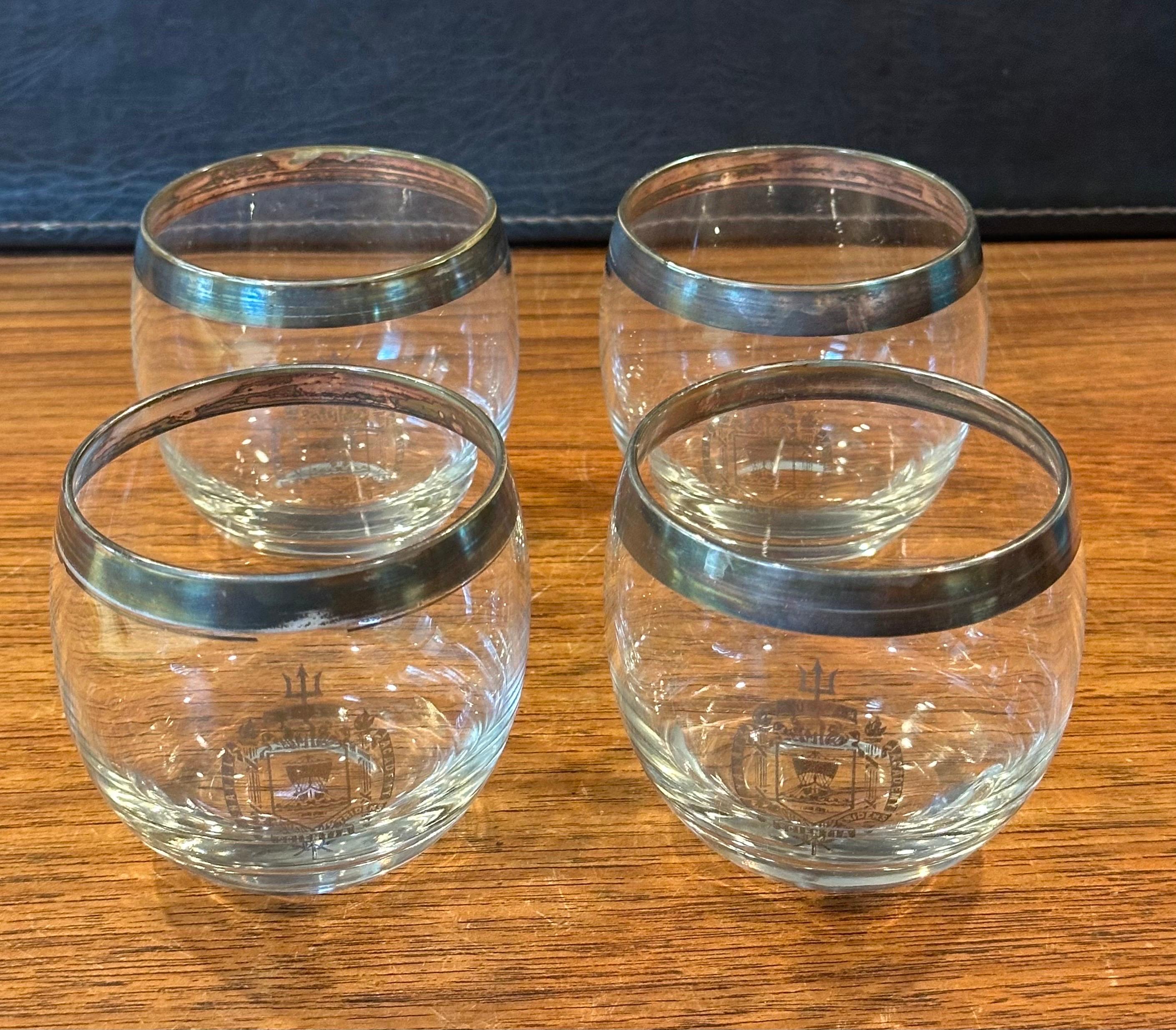 Set of Four Dorothy Thorpe Silver Band Roly Poly Glasses with Naval Academy Seal For Sale 7