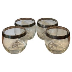 Set of Four Dorothy Thorpe Silver Band Roly Poly Glasses with Naval Academy Seal