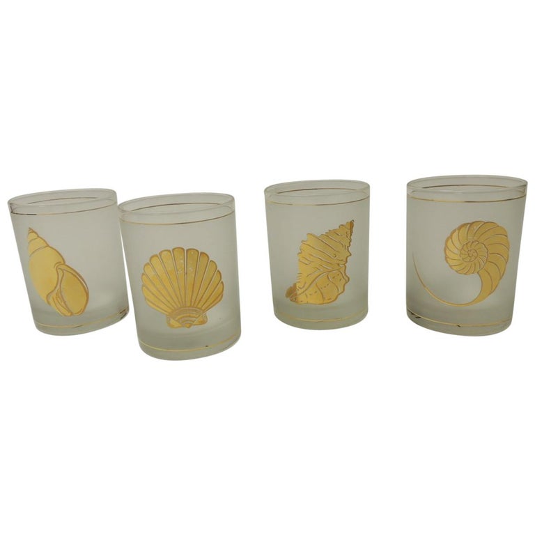 Set of Four Double OldFashioned Frosted Glass Drinking Glasses at 1stDibs