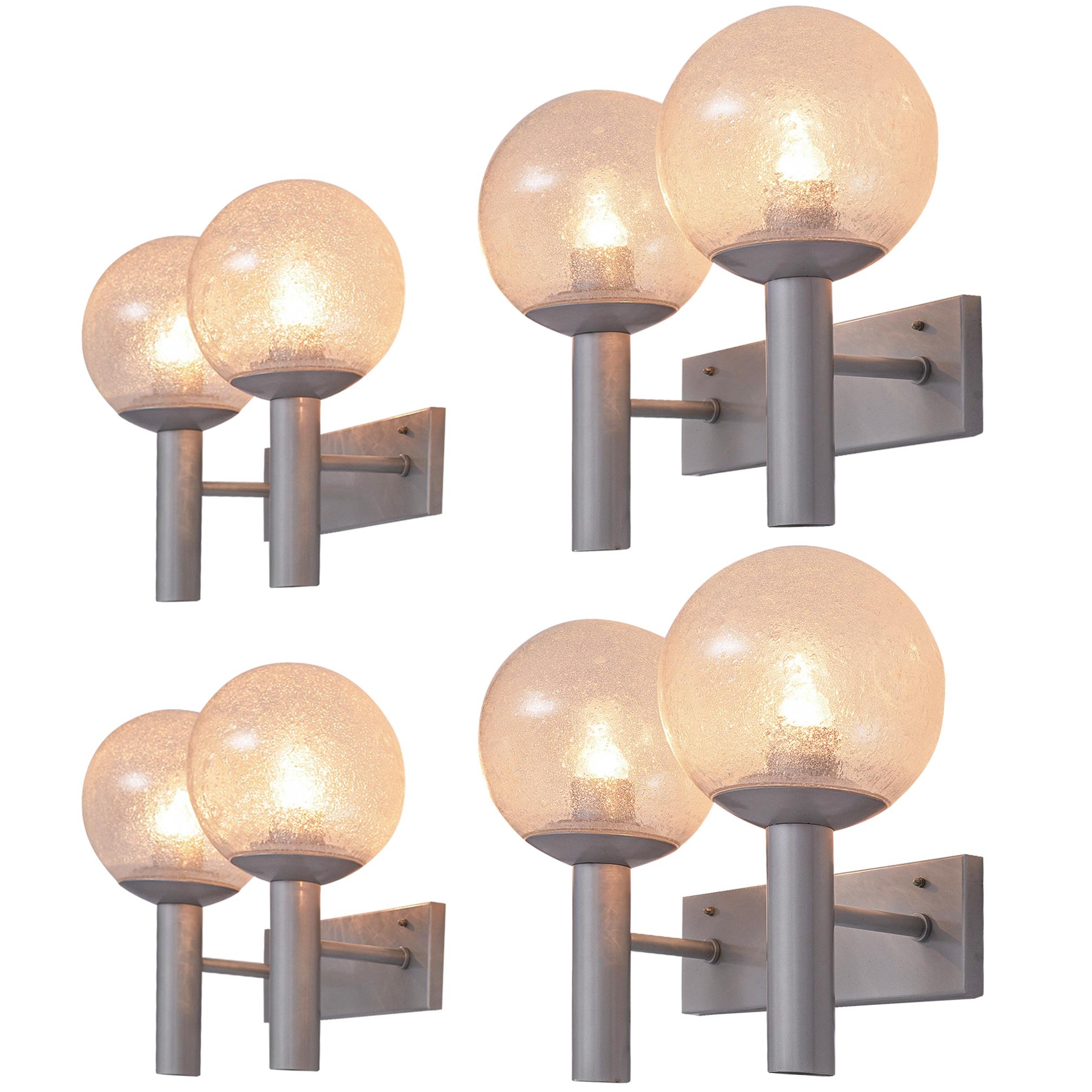 Set of Four Double Wall Lights with Structured Glass