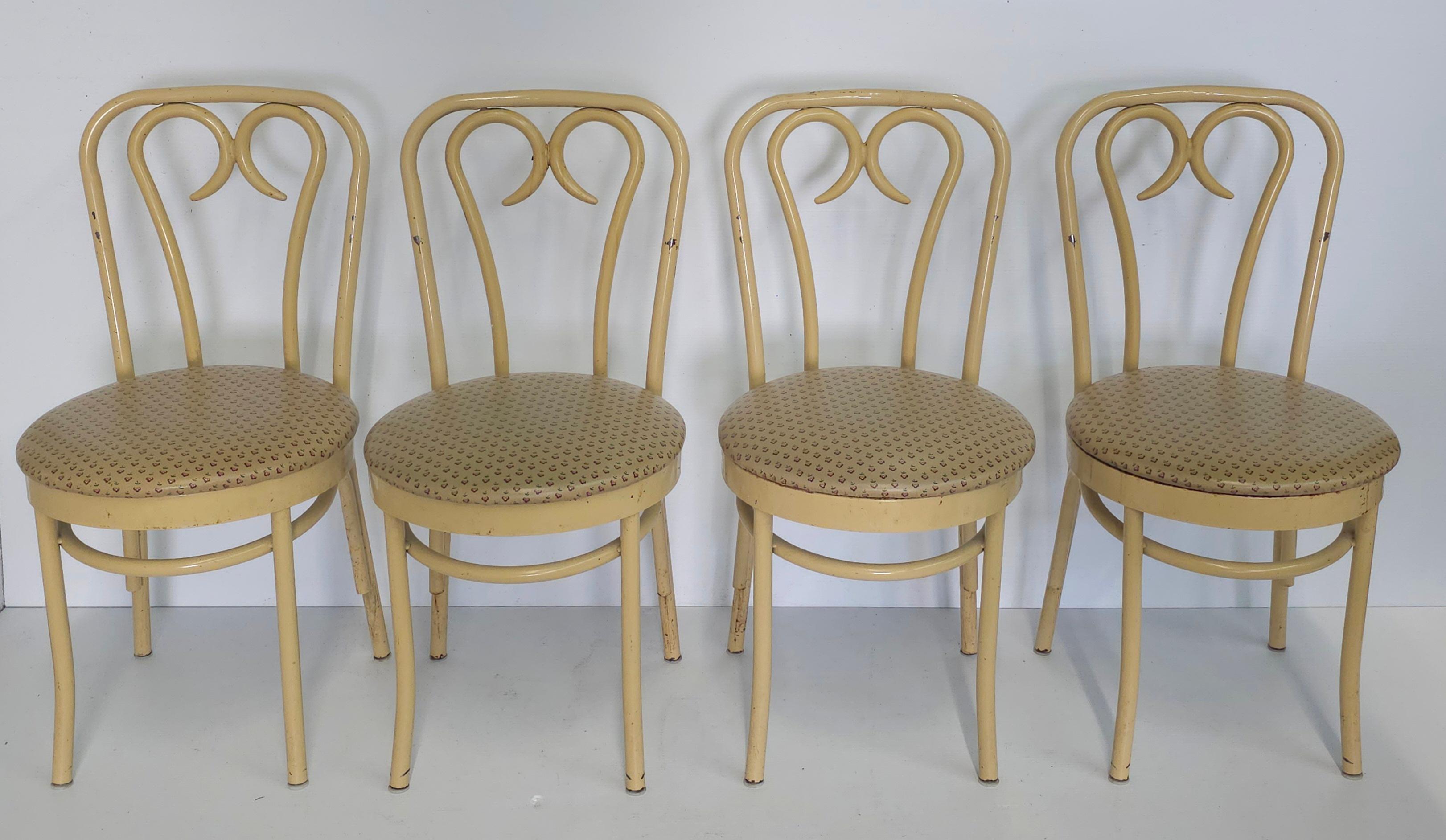 Mid-Century Modern Set of Four Douglas Furn. Thonet Faux Bentwood Metal & Vinyl Upholstered Chairs For Sale