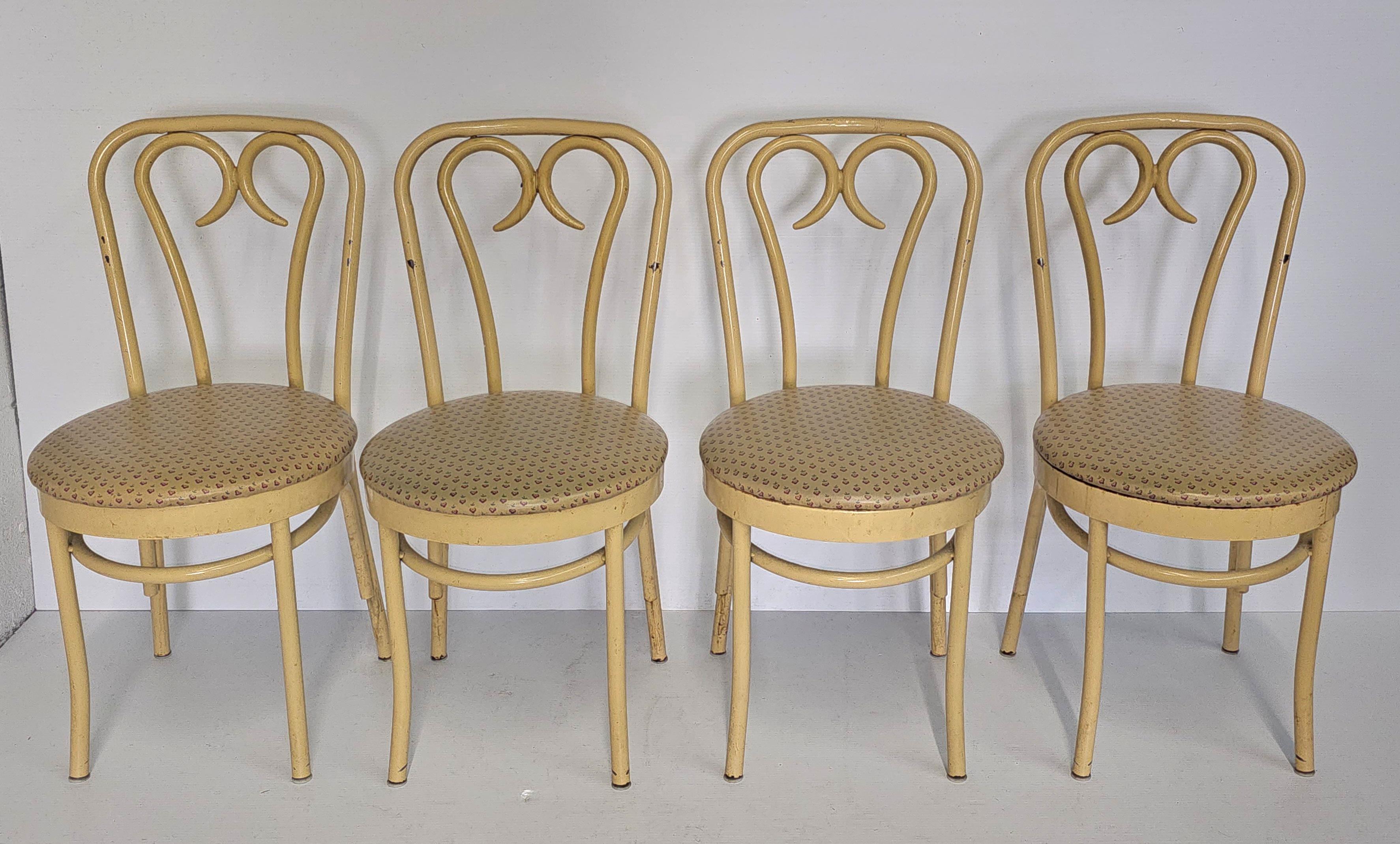 American Set of Four Douglas Furn. Thonet Faux Bentwood Metal & Vinyl Upholstered Chairs For Sale