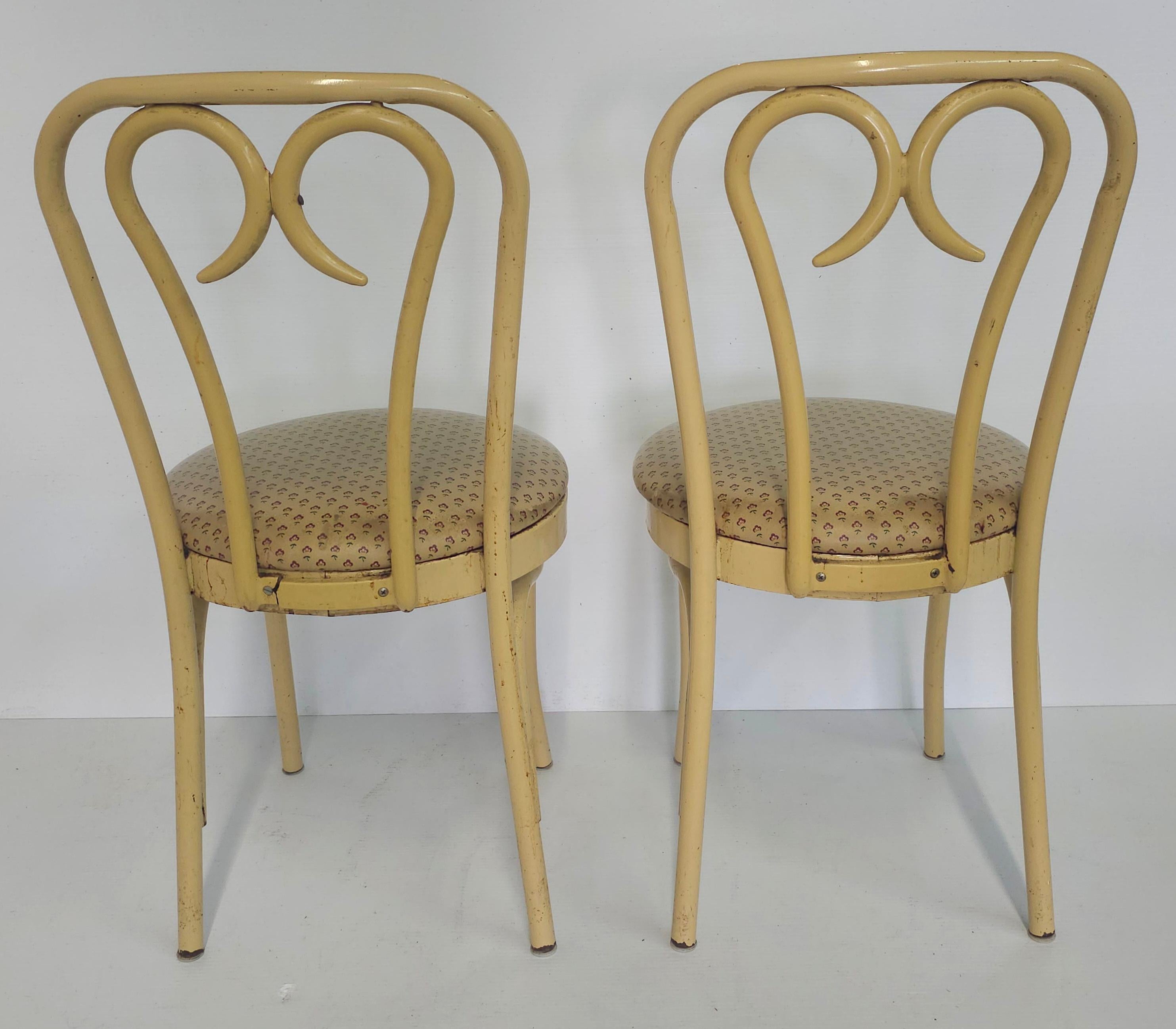 Iron Set of Four Douglas Furn. Thonet Faux Bentwood Metal & Vinyl Upholstered Chairs For Sale