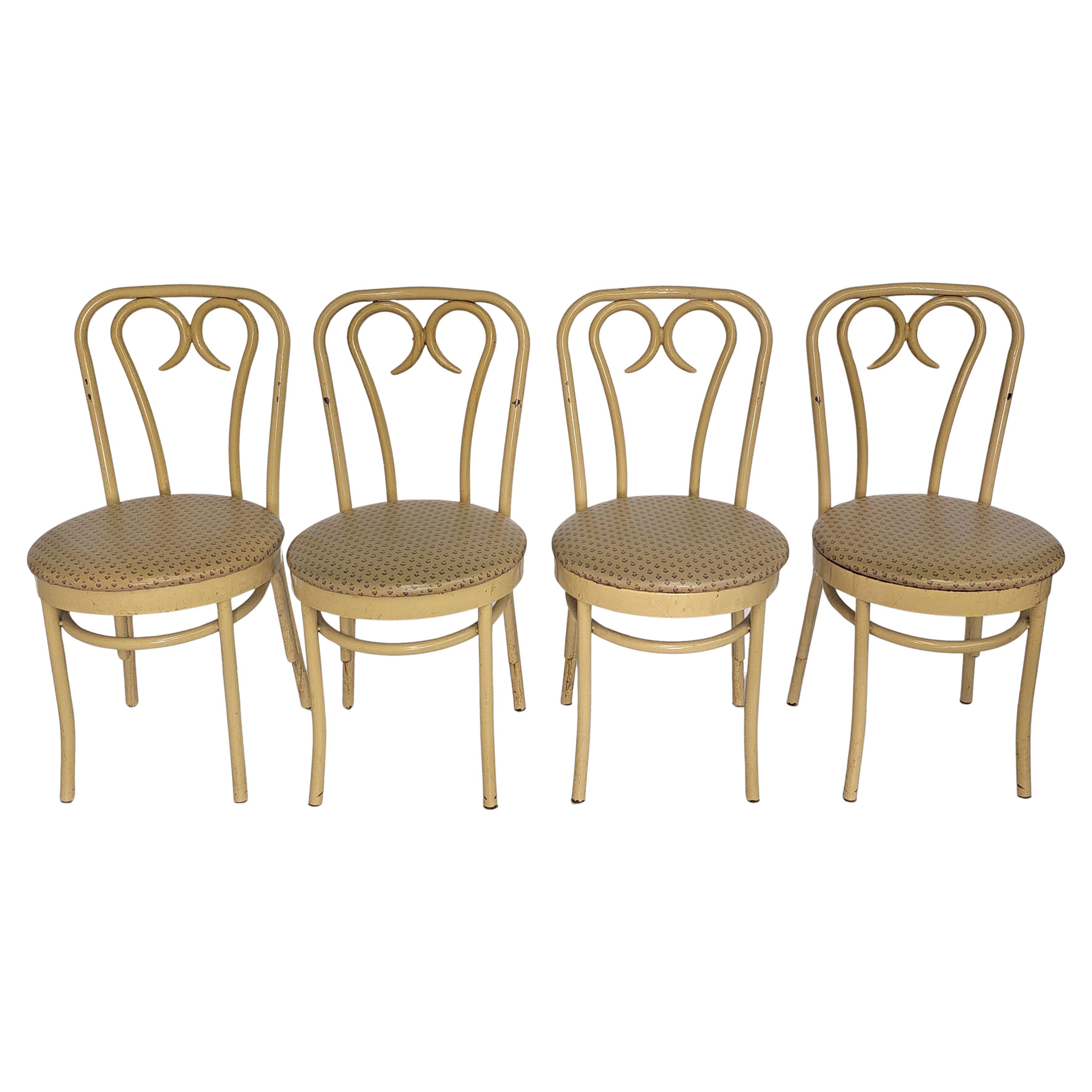 Set of Four Douglas Furn. Thonet Faux Bentwood Metal & Vinyl Upholstered Chairs For Sale