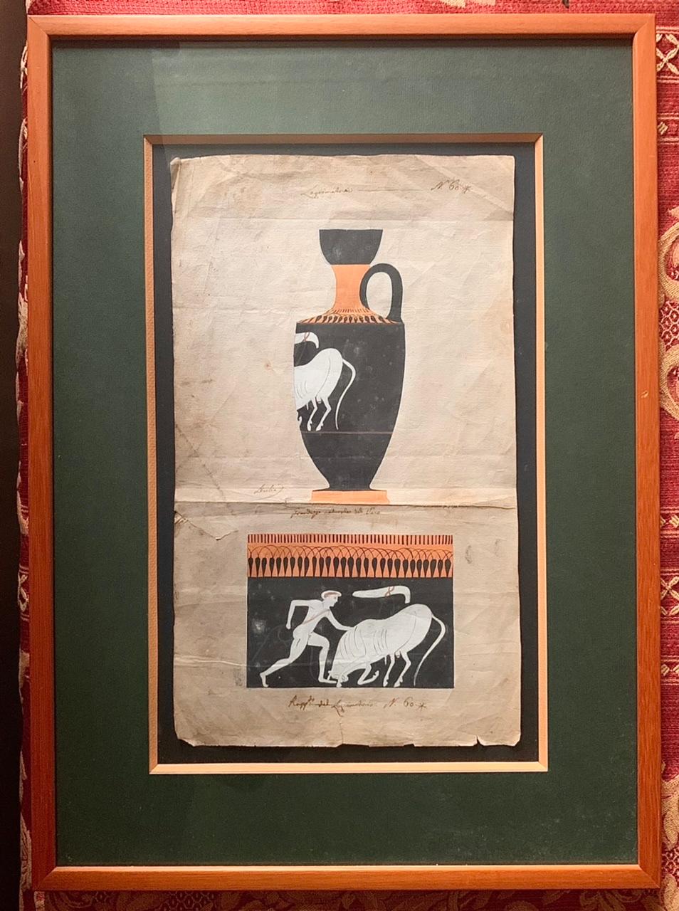 Set of Four Drawings of Study of Archaeological Piece Greek Vases 18th Century For Sale 4