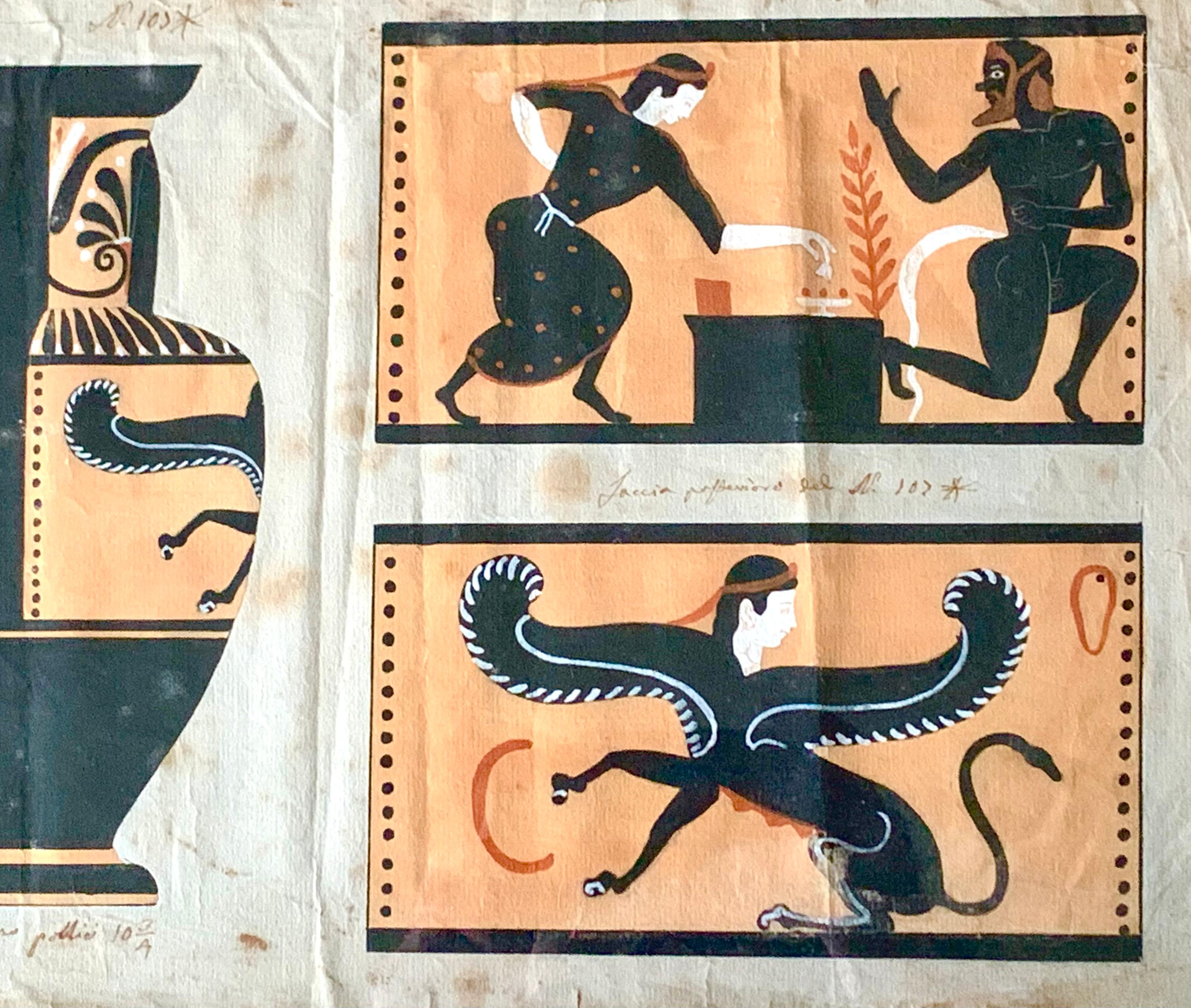 Set von vier Zeichnungen der Studie eines archäologischen Stücks, griechische Vasen, 18. Jahrhundert (Klassisch-griechisch) im Angebot