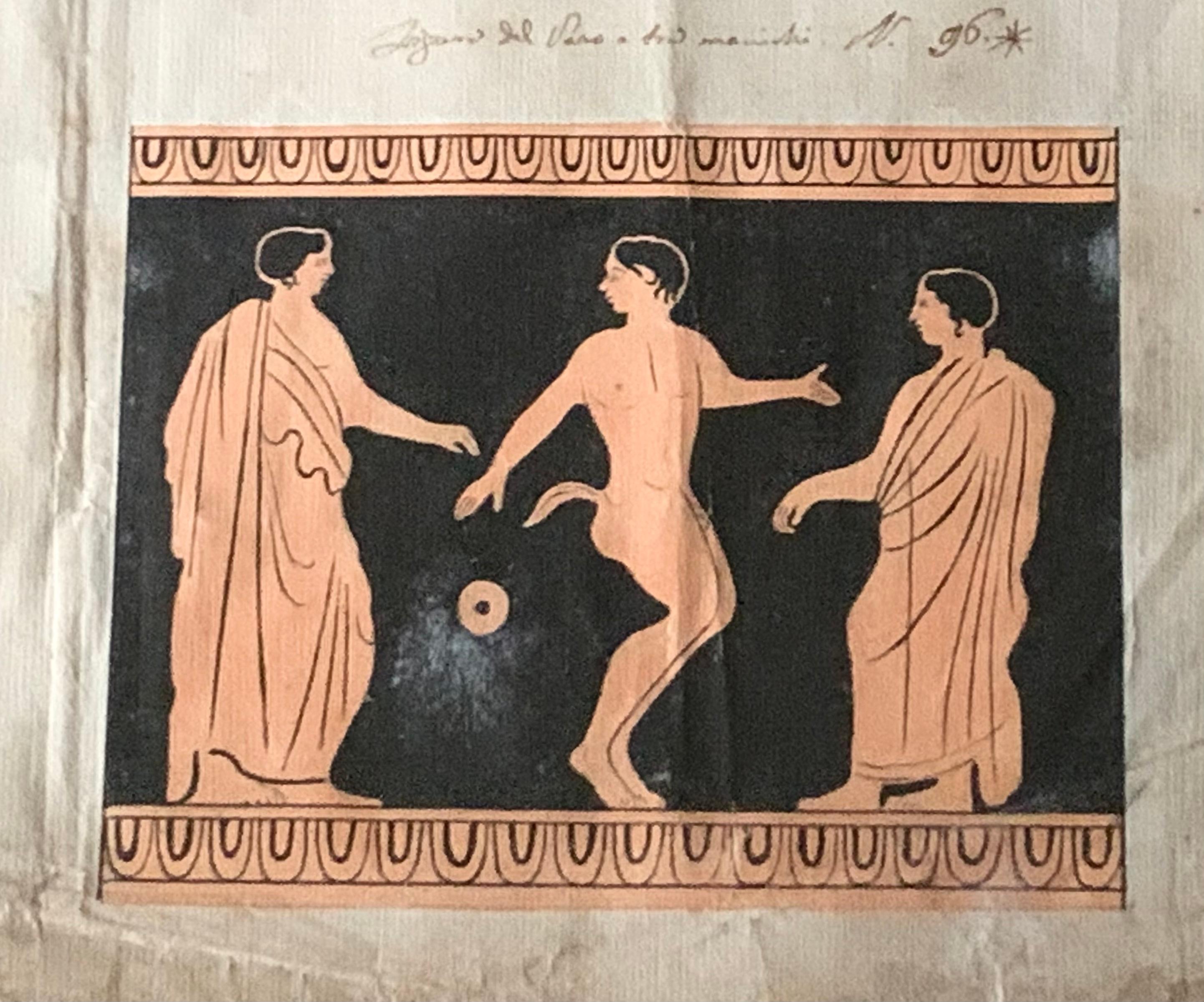 Set di quattro disegni di studio di pezzi archeologici di vasi greci del XVIII secolo in vendita 2