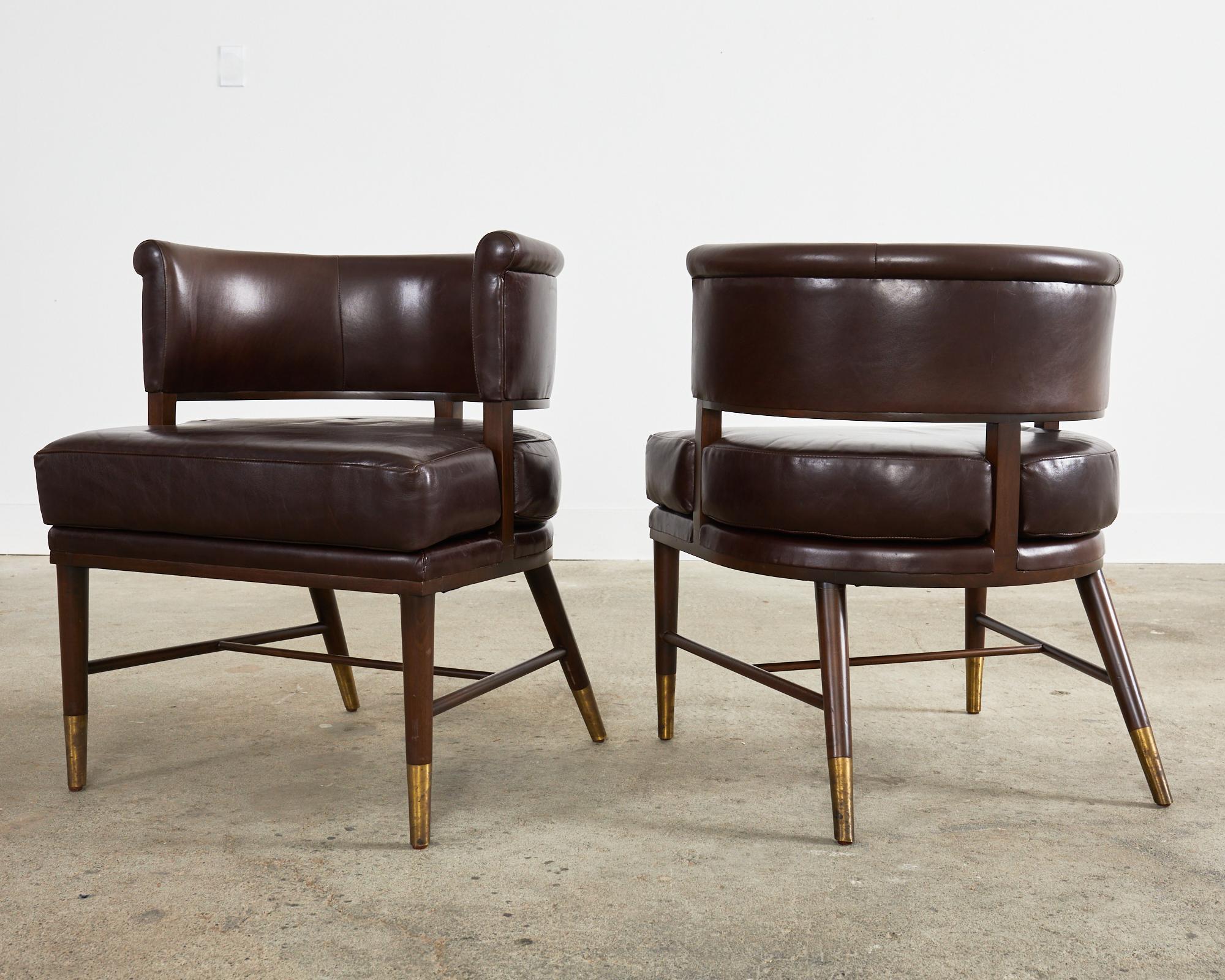 Set of Four Dunbar Style Leather Barrel Back Lounge Chairs For Sale 6
