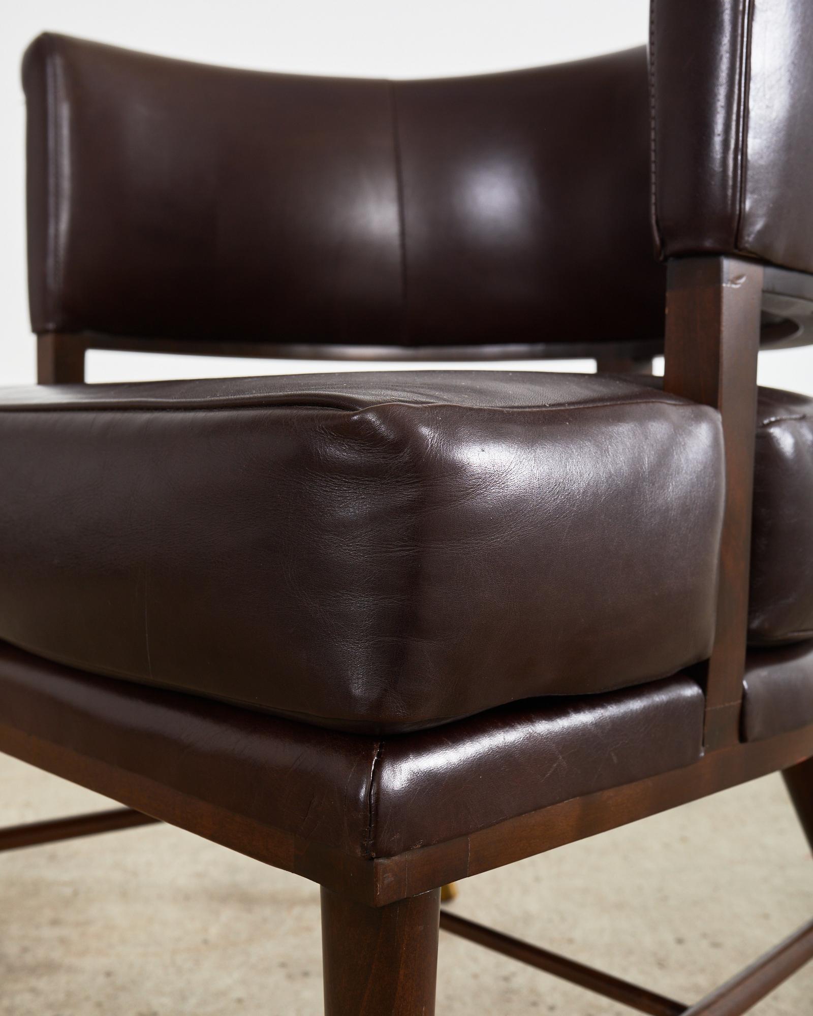 Set of Four Dunbar Style Leather Barrel Back Lounge Chairs For Sale 9