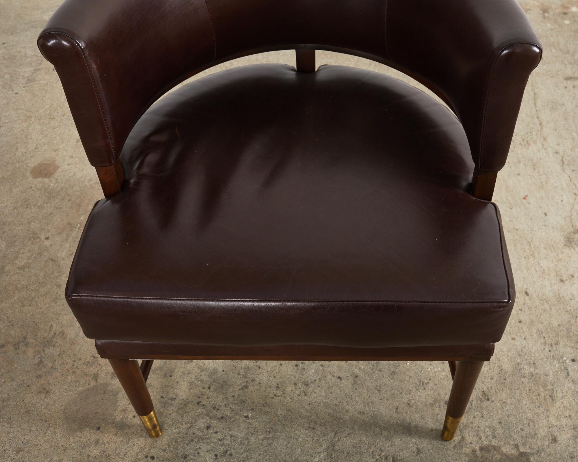 Set of Four Dunbar Style Leather Barrel Back Lounge Chairs For Sale 10
