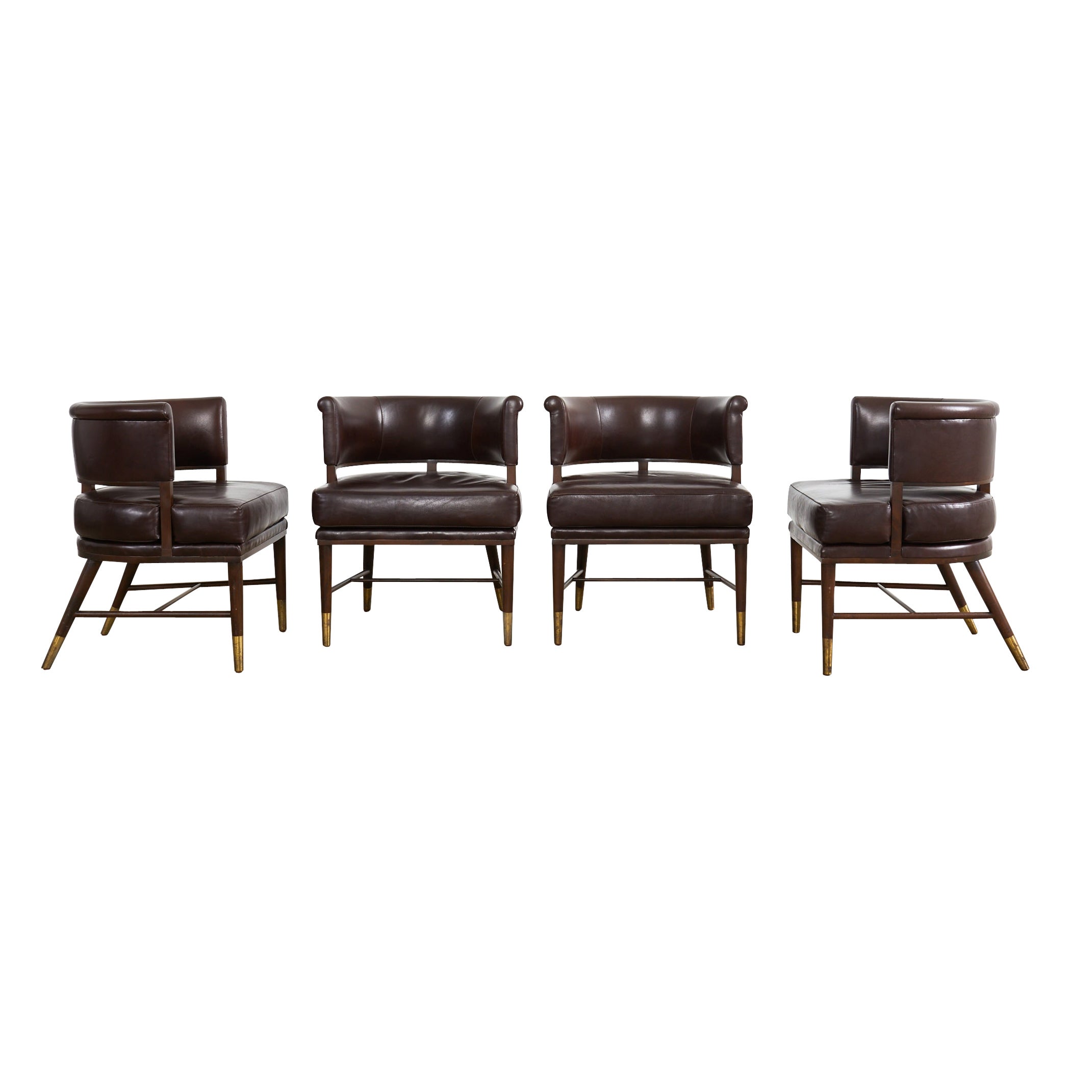 Set of Four Dunbar Style Leather Barrel Back Lounge Chairs