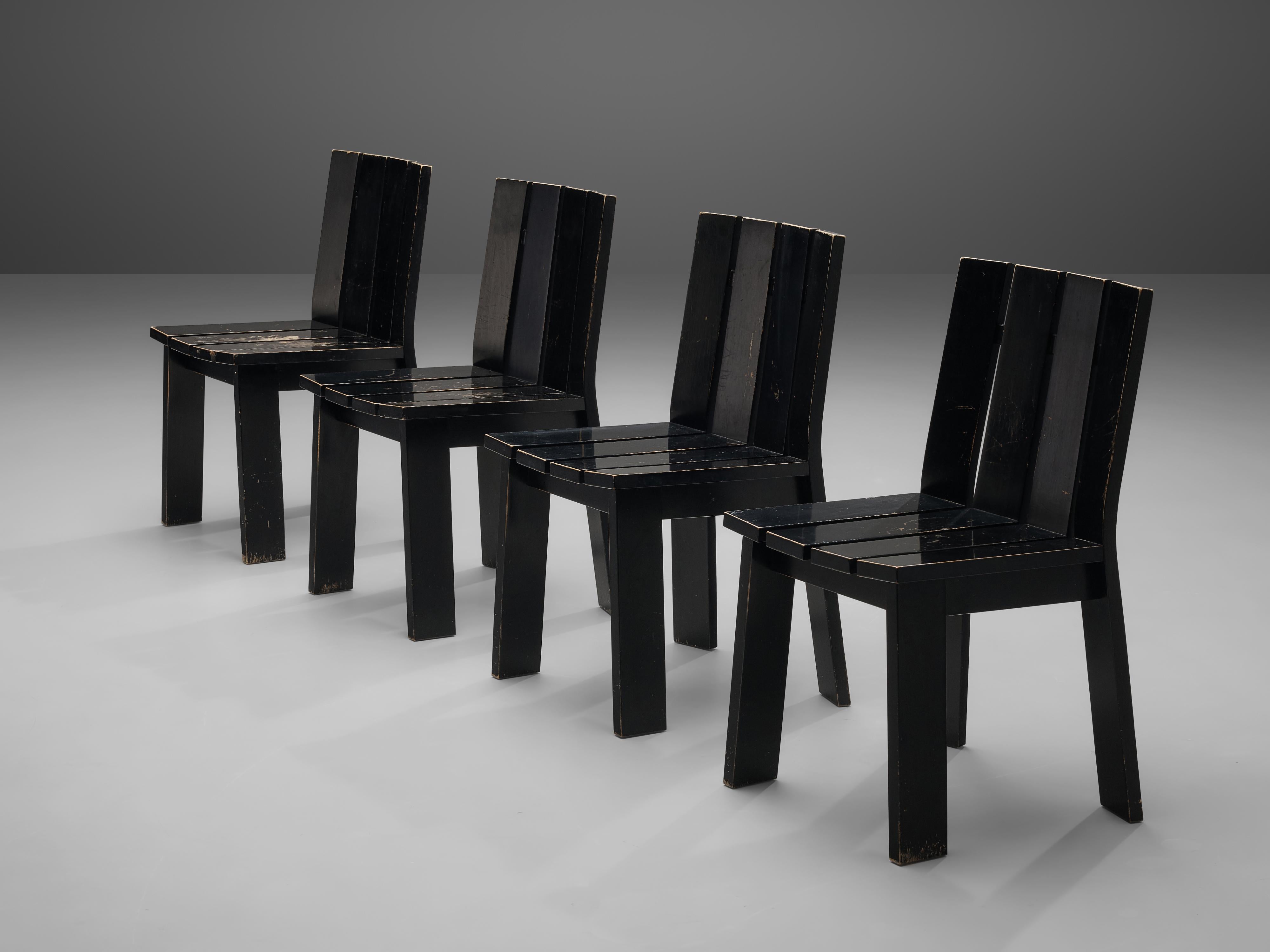 Set of Four Dutch Dining Chairs in Black Colored Wood In Good Condition In Waalwijk, NL