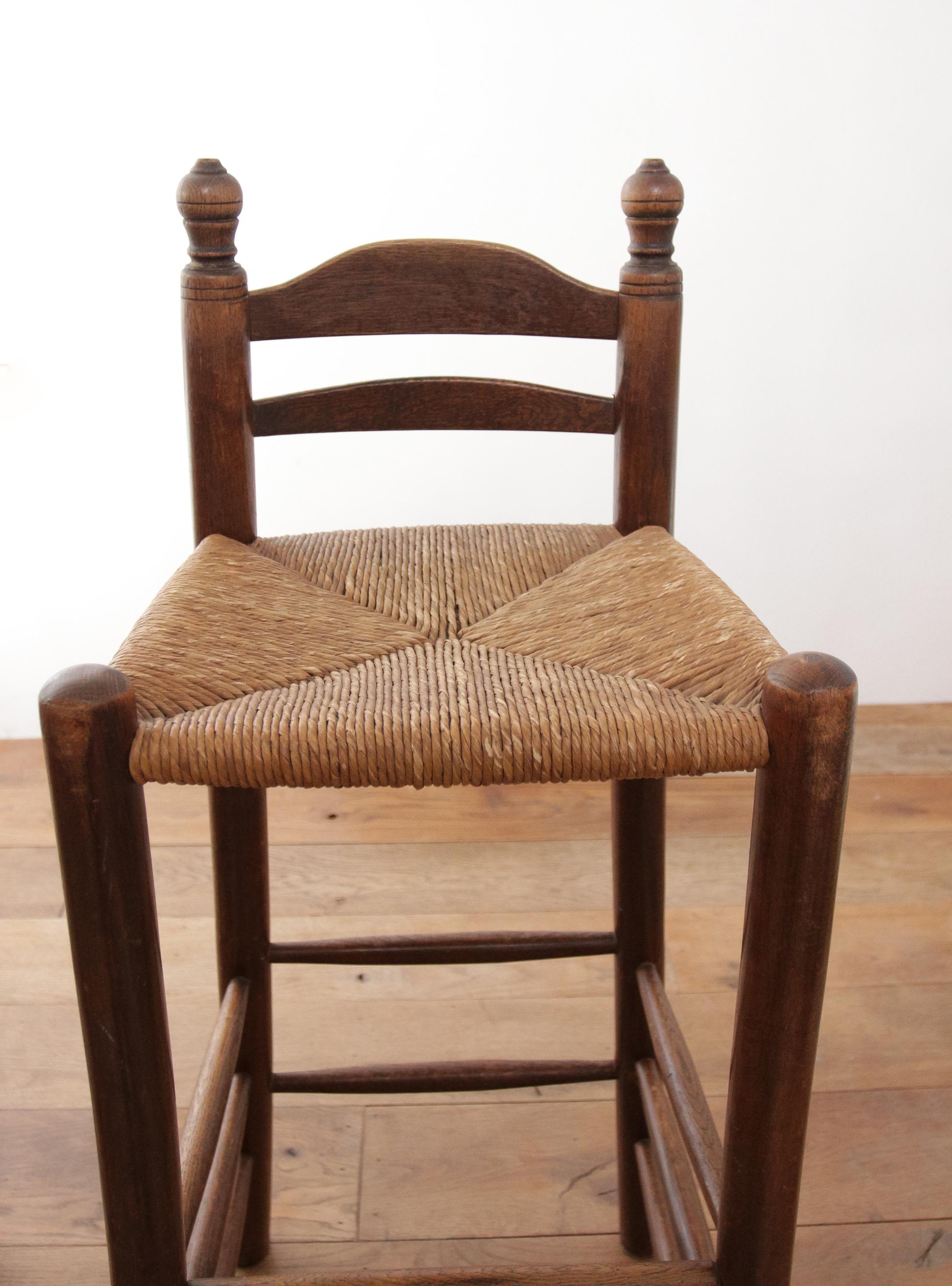 Set of Four Dutch Oak Barstools with Rush Seats 8