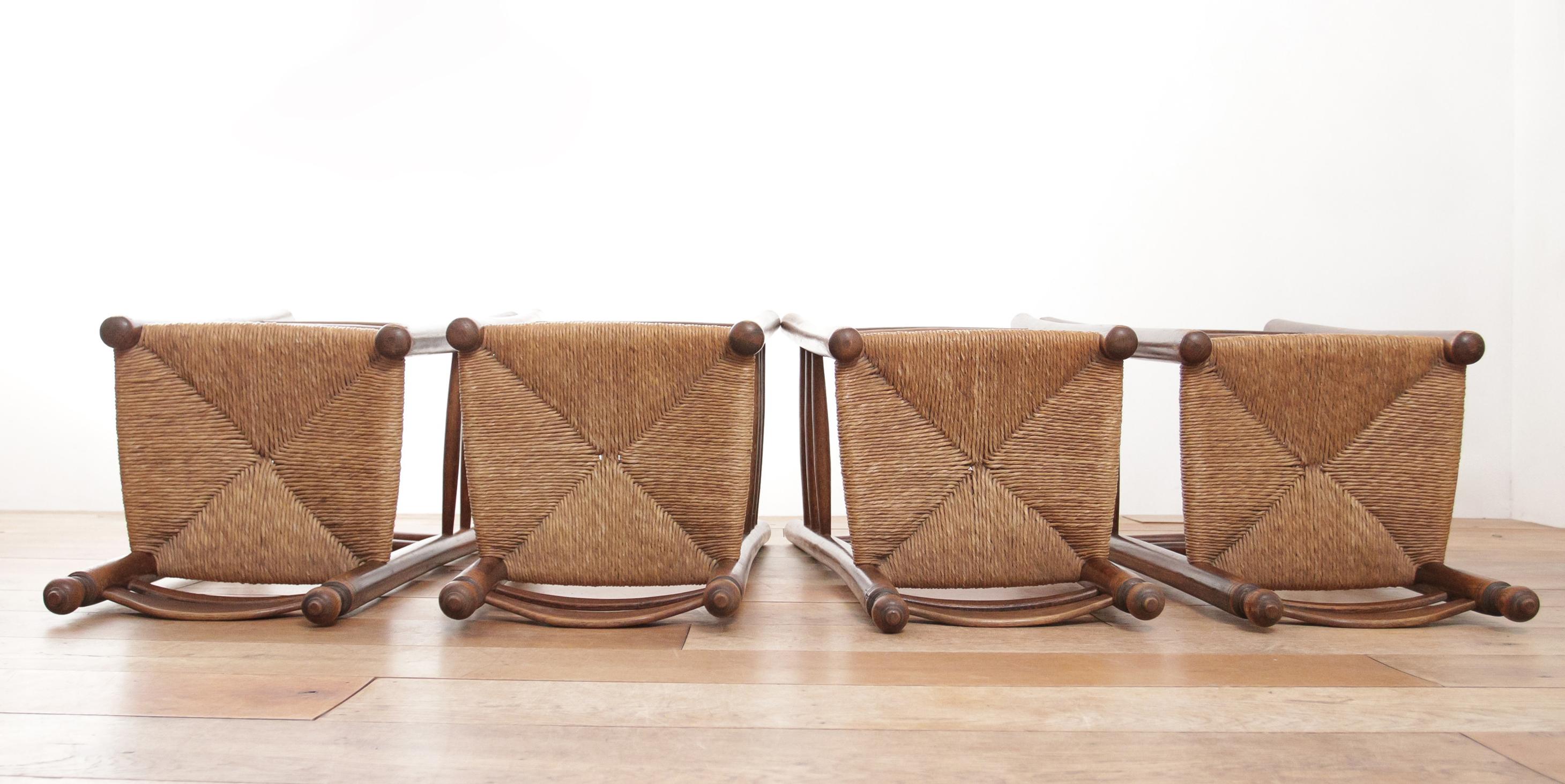 Set of Four Dutch Oak Barstools with Rush Seats 14