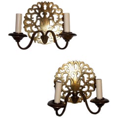 Antique Set of Four Dutch Pierced Bronze Sconces