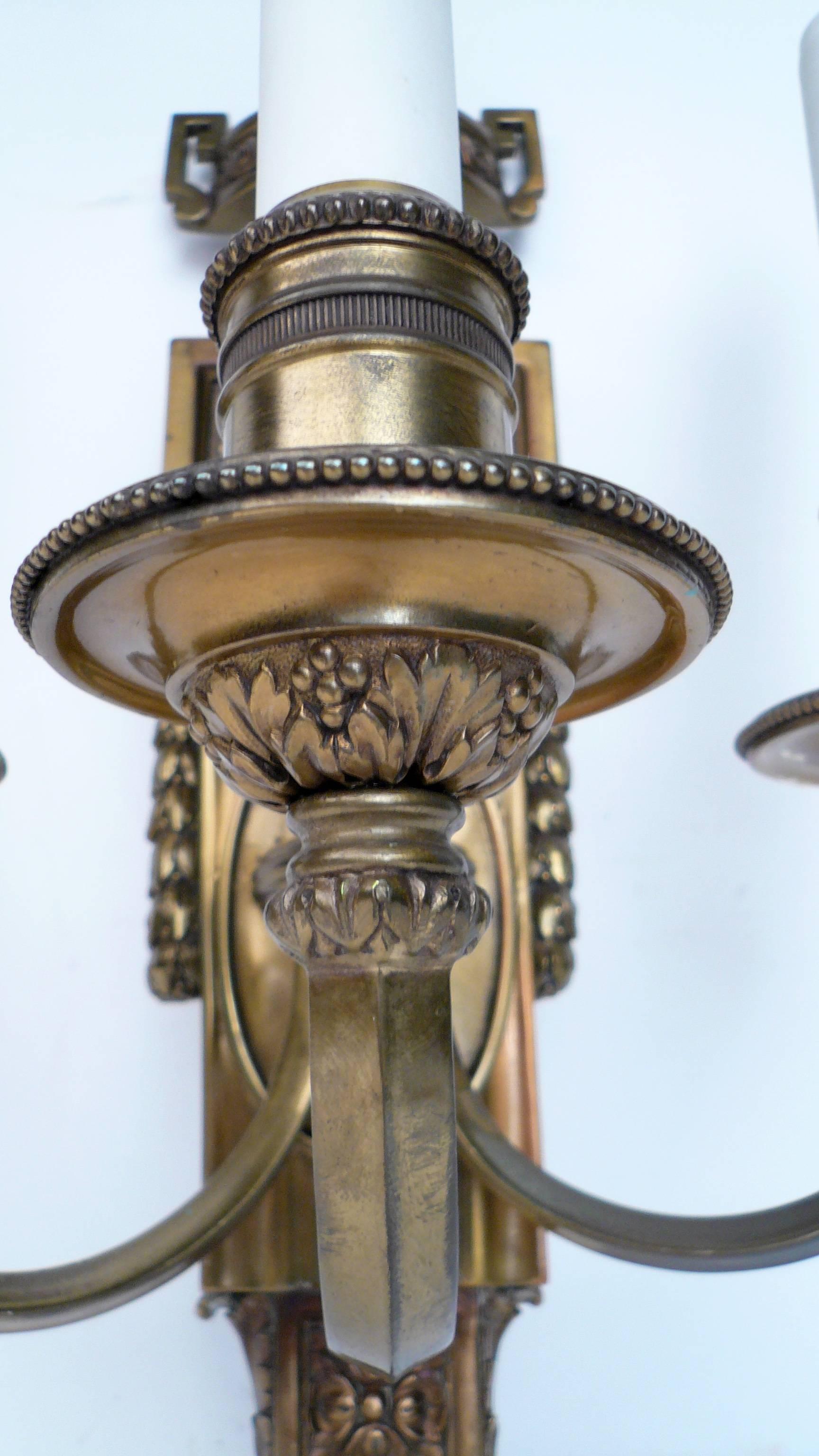 Patinated Set of Four E. F. Caldwell Neoclassical Style Bronze Sconces