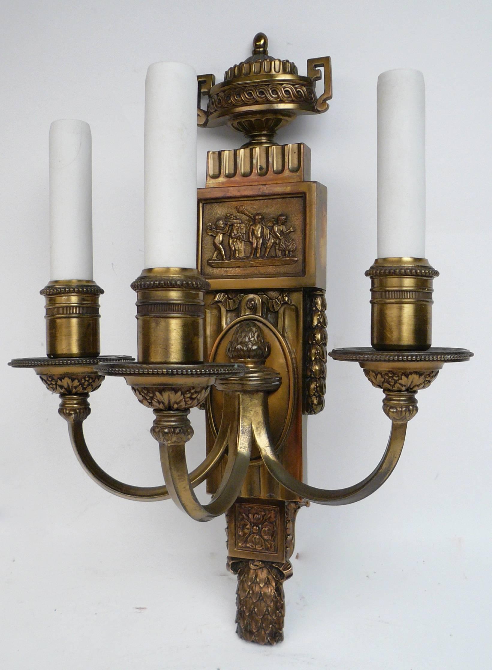 Set of Four E. F. Caldwell Neoclassical Style Bronze Sconces 1