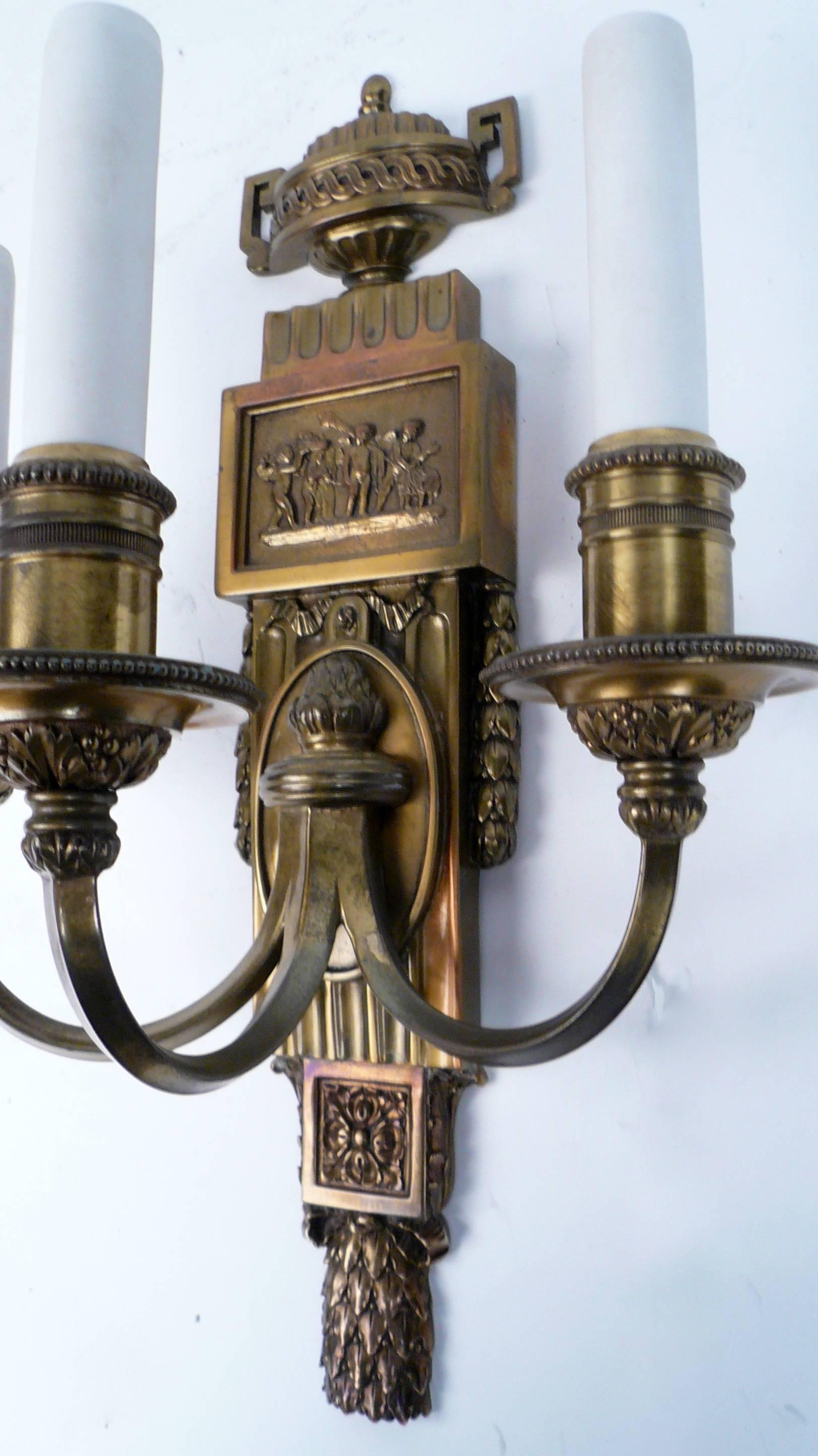 Set of Four E. F. Caldwell Neoclassical Style Bronze Sconces 2