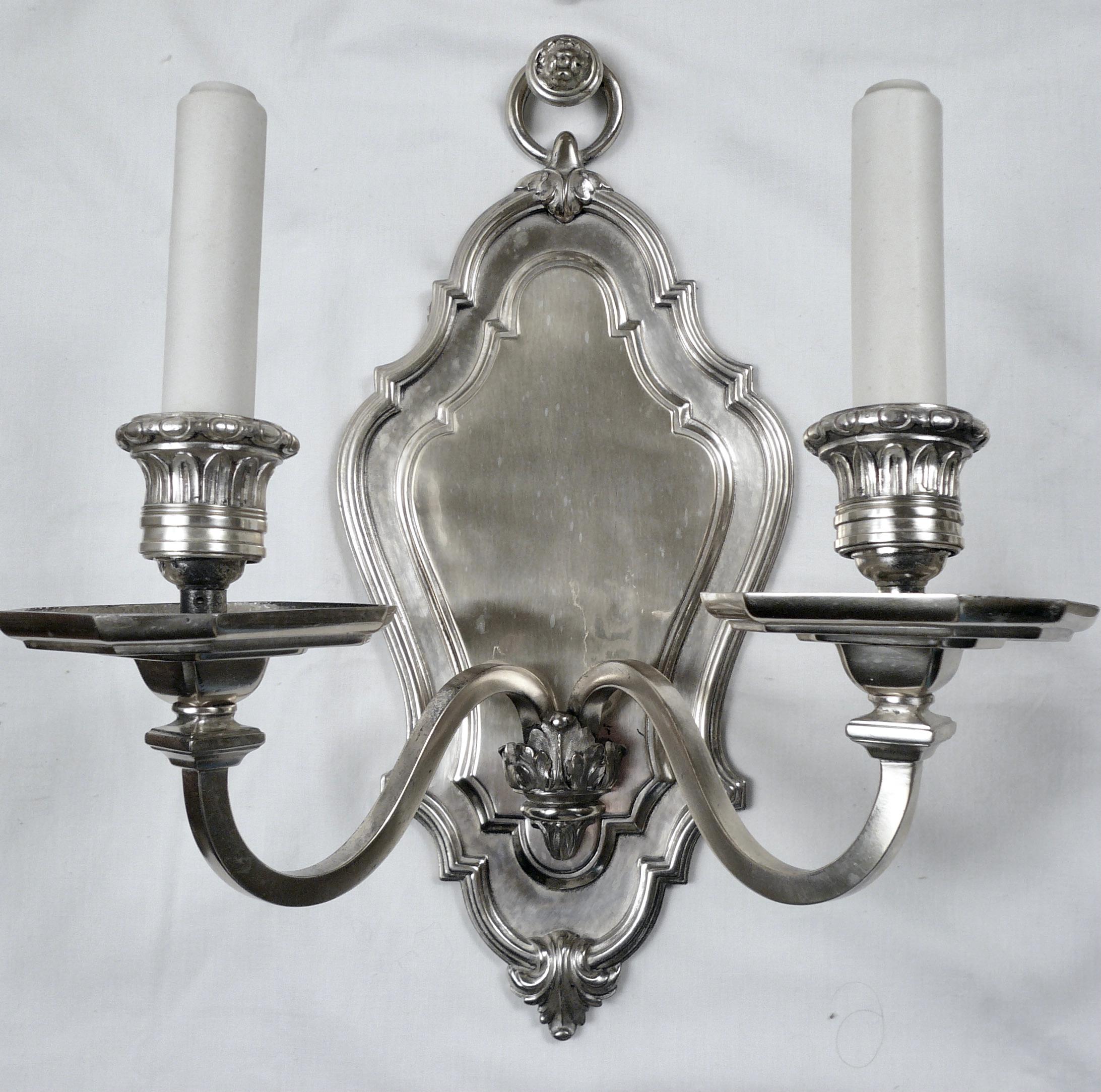 George II Set of Four E. F. Caldwell Silver-Plated Bronze Georgian Style Sconces For Sale