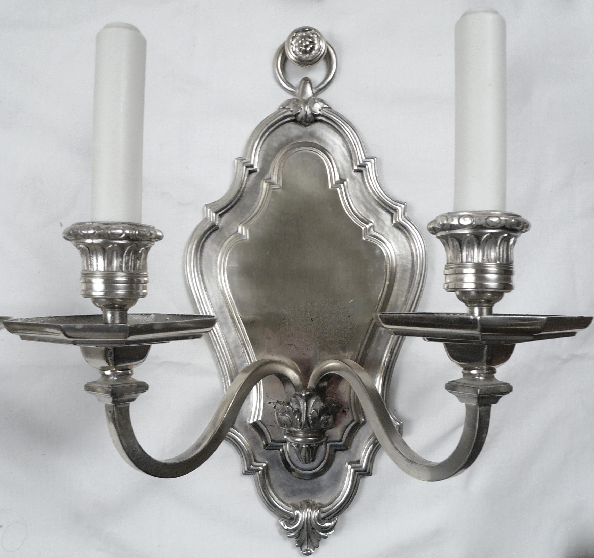 American Set of Four E. F. Caldwell Silver-Plated Bronze Georgian Style Sconces For Sale
