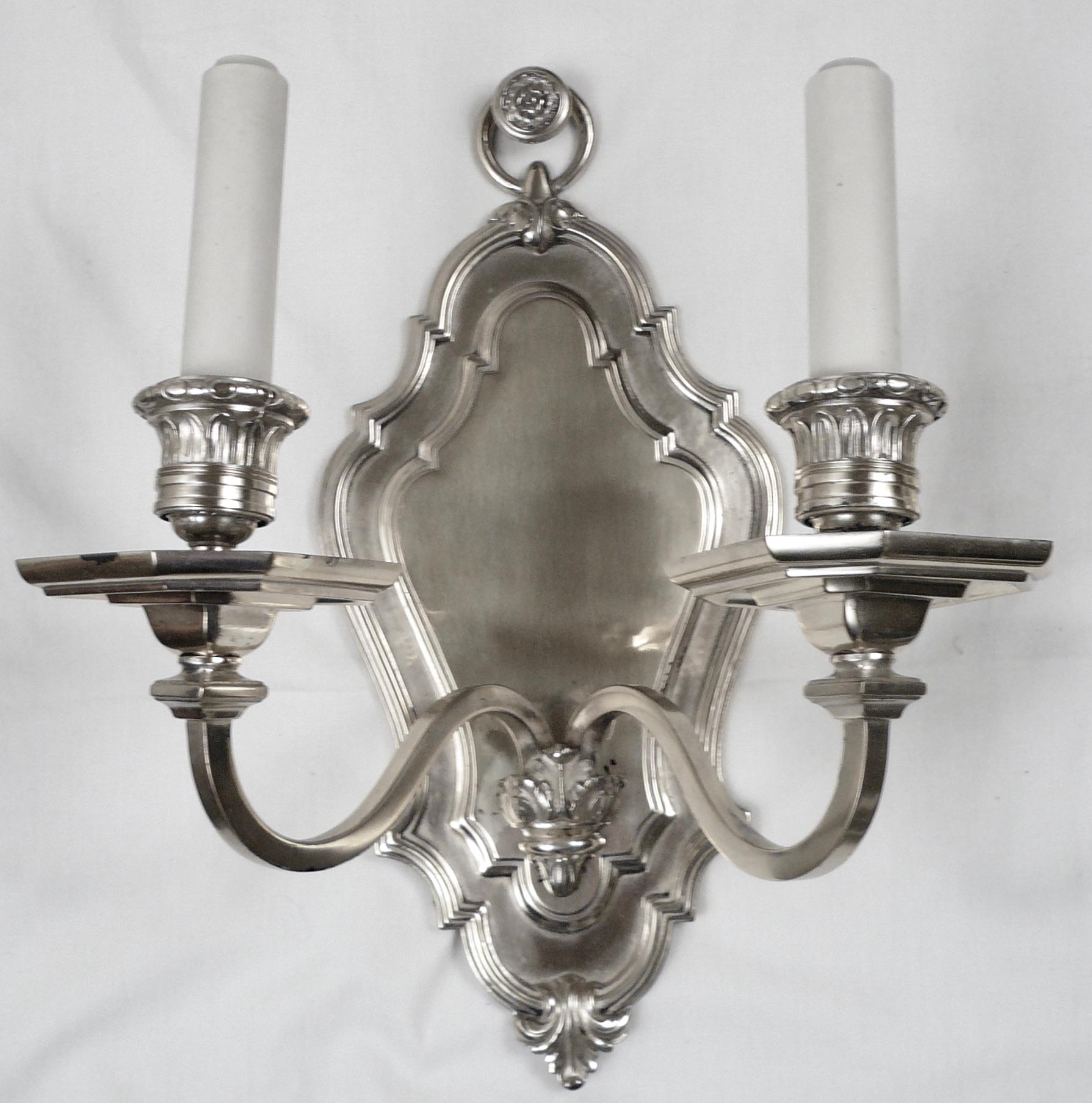 Silvered Set of Four E. F. Caldwell Silver-Plated Bronze Georgian Style Sconces For Sale