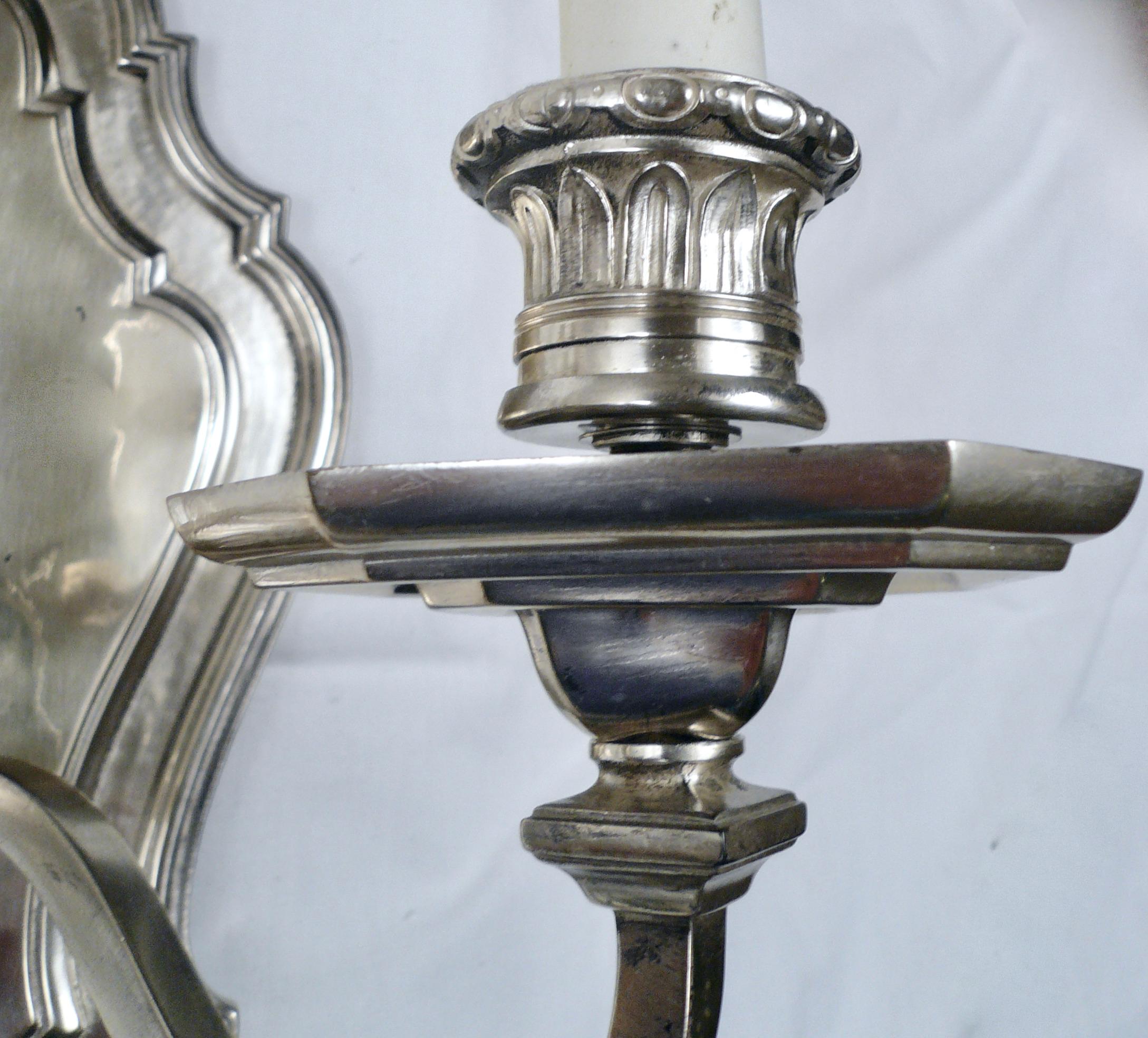 18th Century Set of Four E. F. Caldwell Silver-Plated Bronze Georgian Style Sconces For Sale