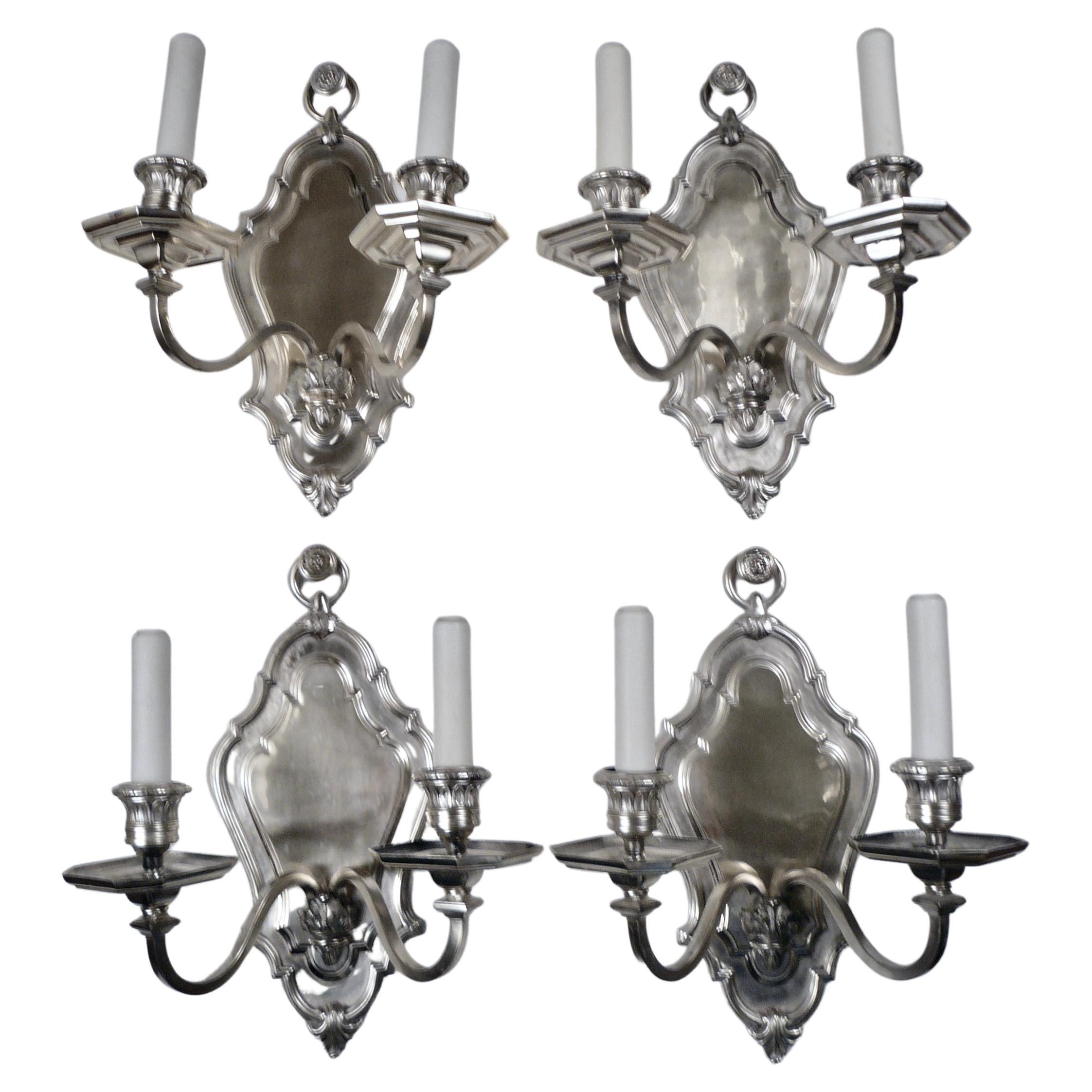 Set of Four E. F. Caldwell Silver-Plated Bronze Georgian Style Sconces For Sale