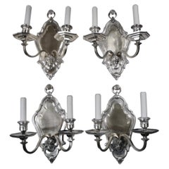 Set of Four E. F. Caldwell Silver-Plated Bronze Georgian Style Sconces