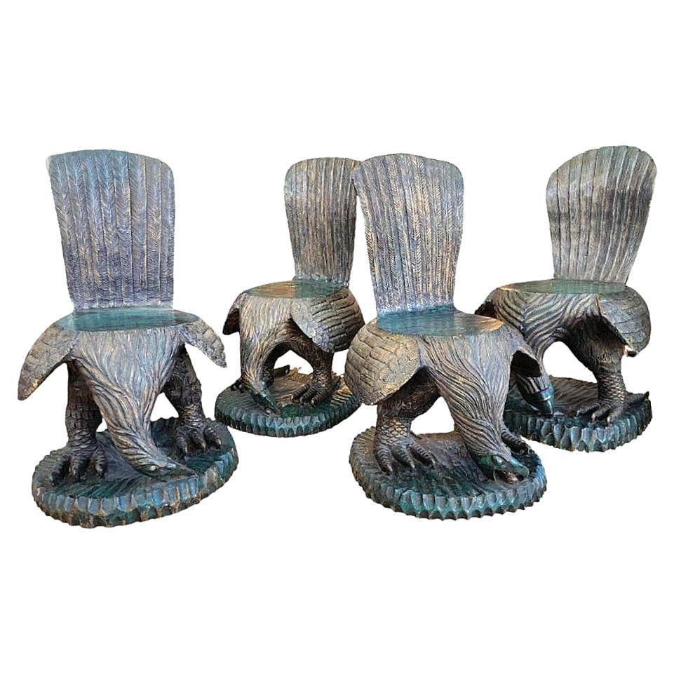 Set of Four Bird Form Solid Teak Chairs