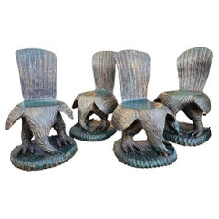 Set of Four Bird Form Solid Teak Chairs