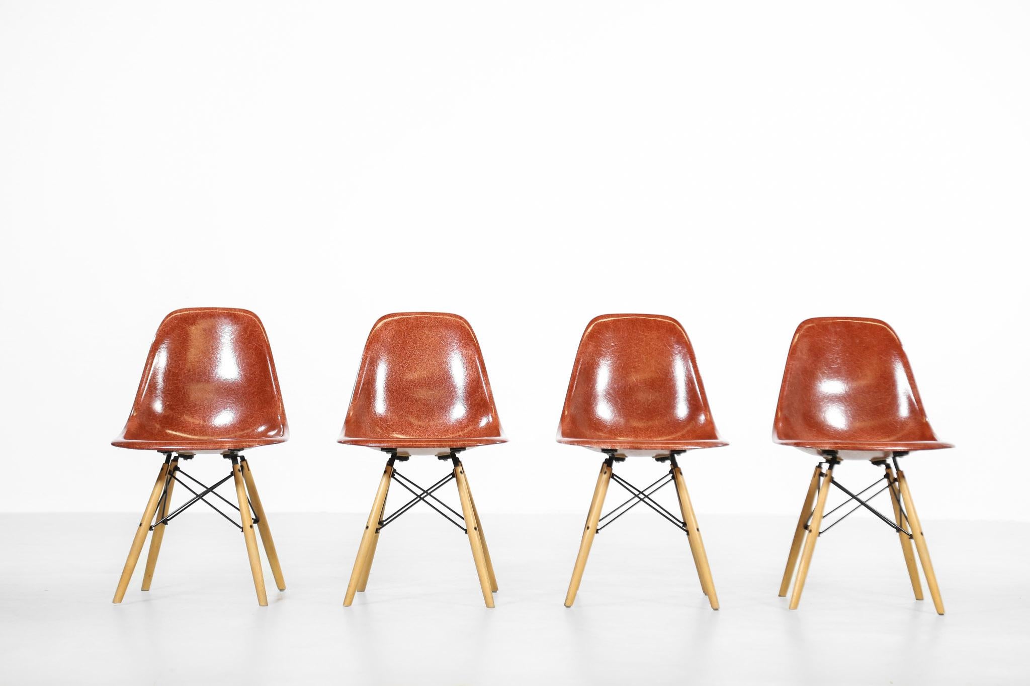 Nice set of four dining chairs by Charles & Ray Eames for Modernica.