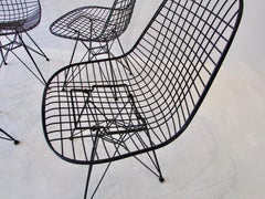 Set of Four Eames for Herman Miller Black DKR Wire Chairs on Eiffel Bases