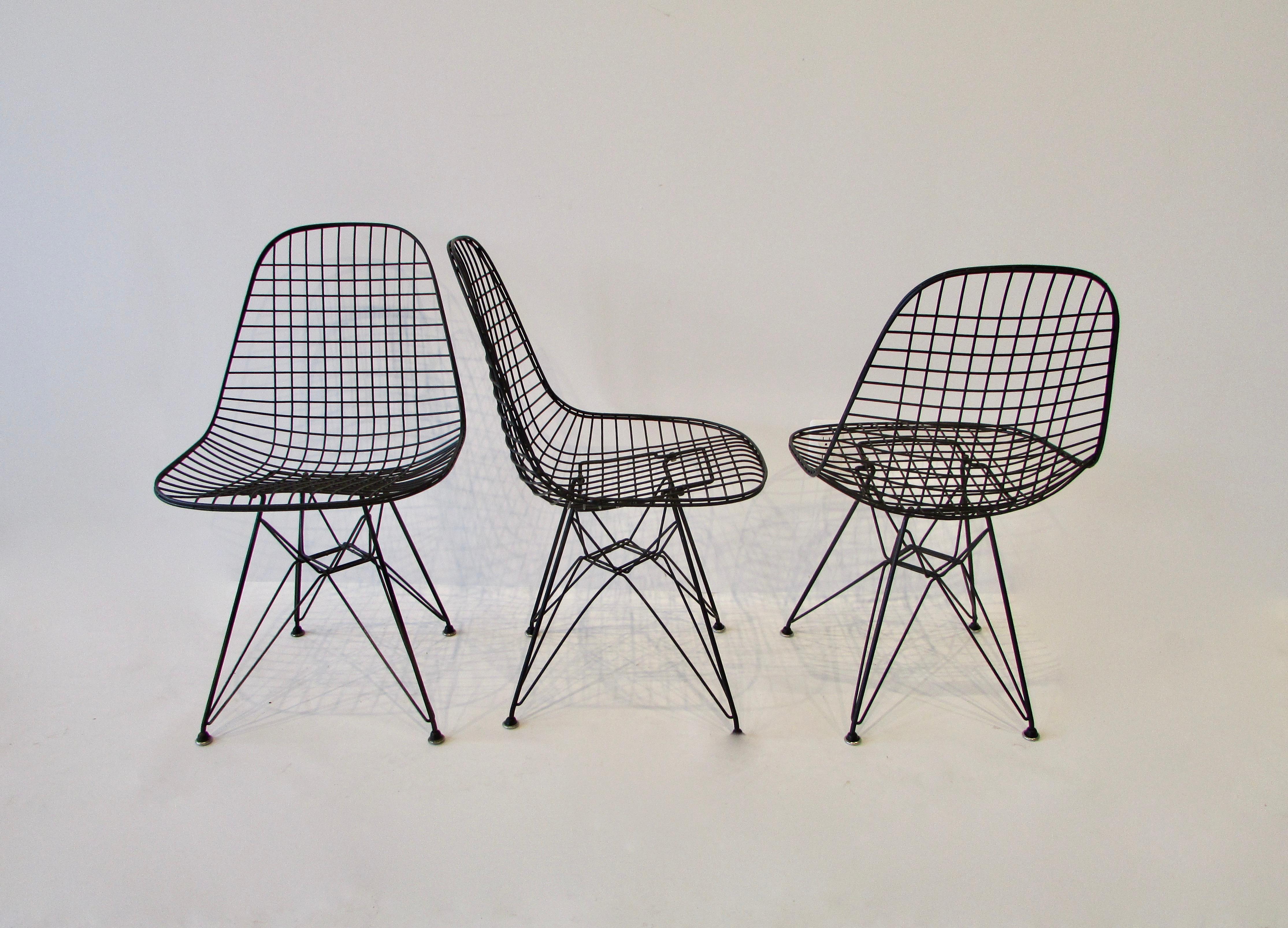 American  Set of Four Eames for Herman Miller Black DKR Wire Chairs on Eiffel Bases For Sale