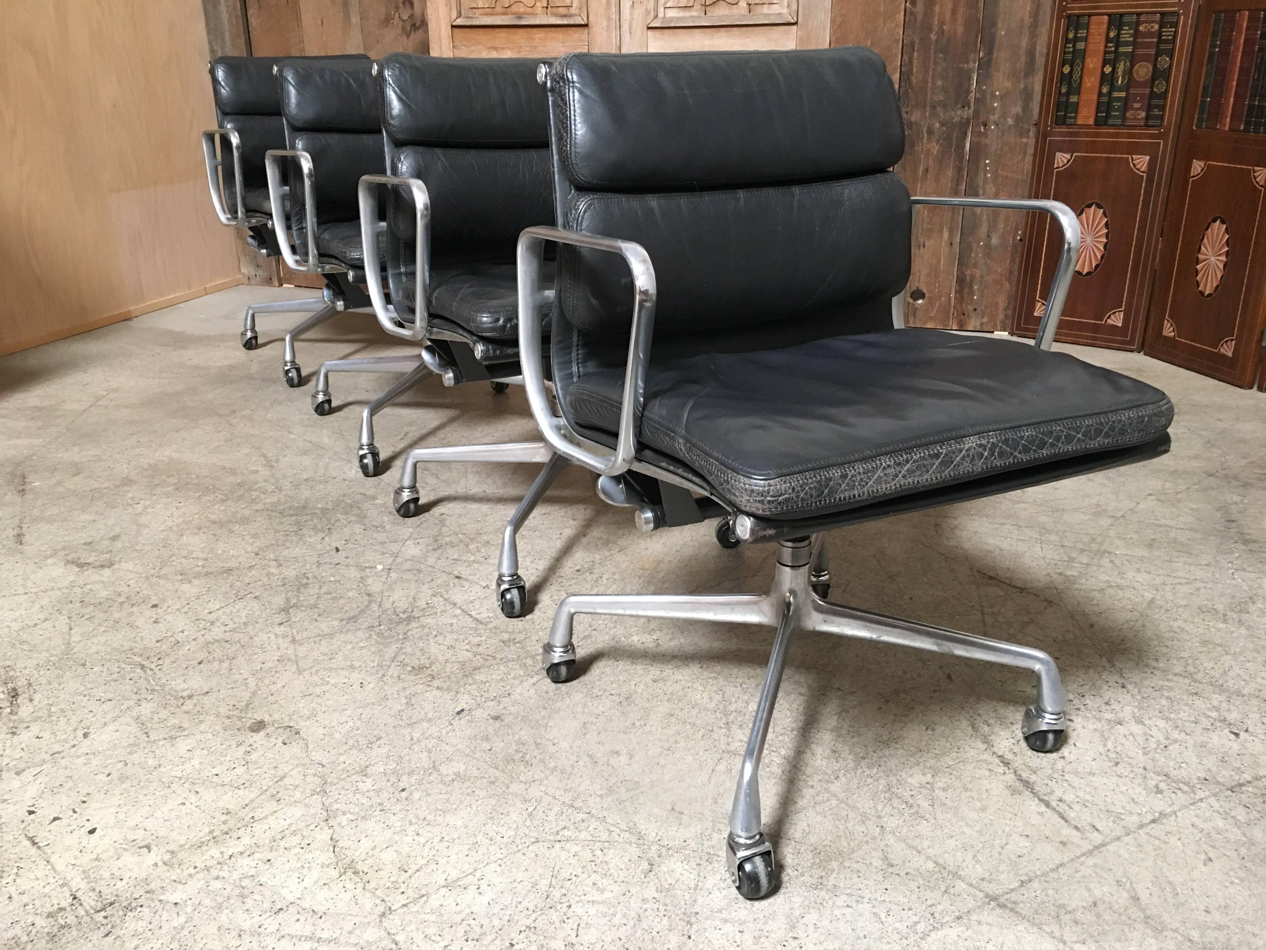 Set of Four Eames for Herman Miller Black Soft Pad Management Chairs 7