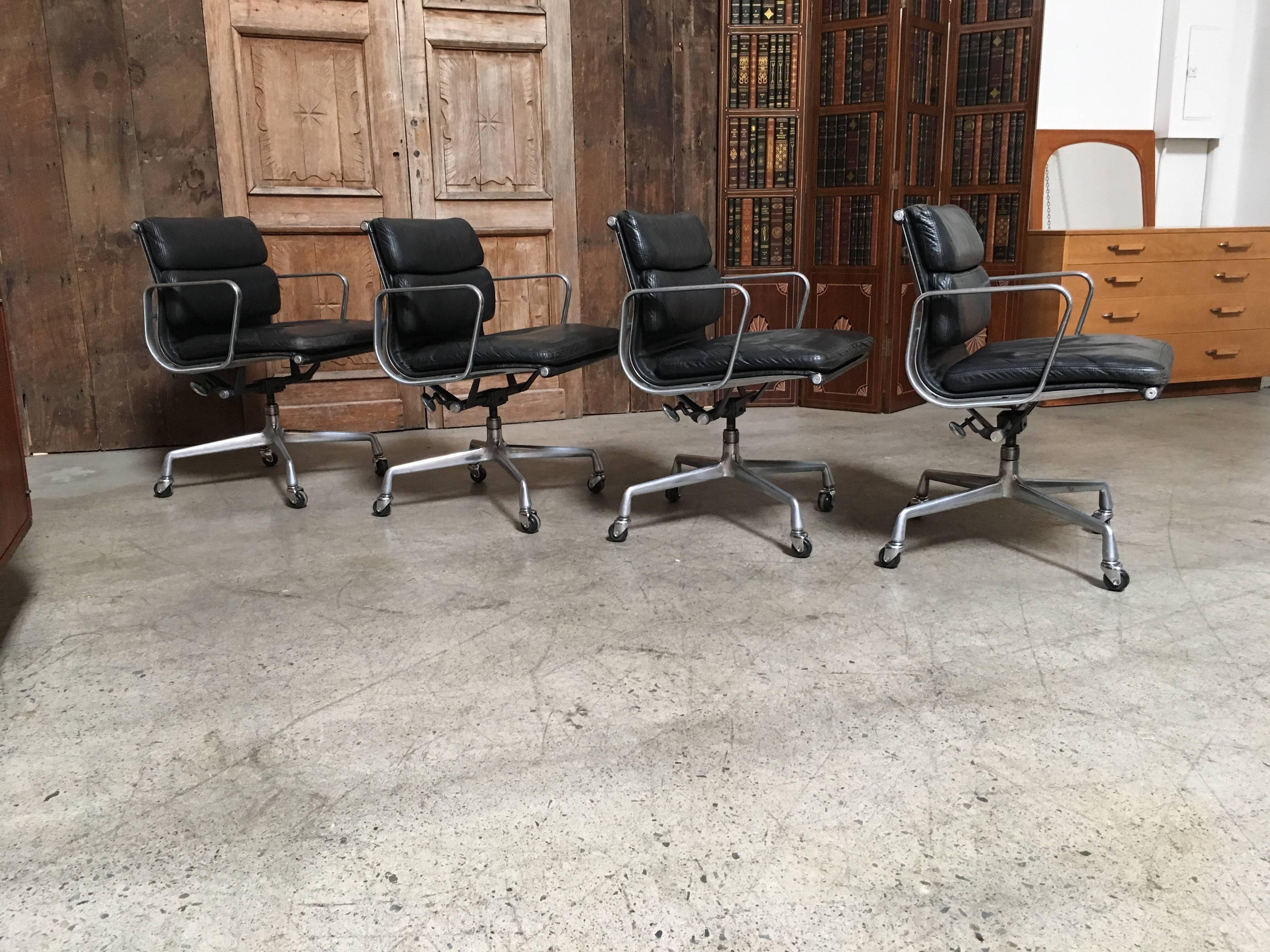 Set of Four Eames for Herman Miller Black Soft Pad Management Chairs 8