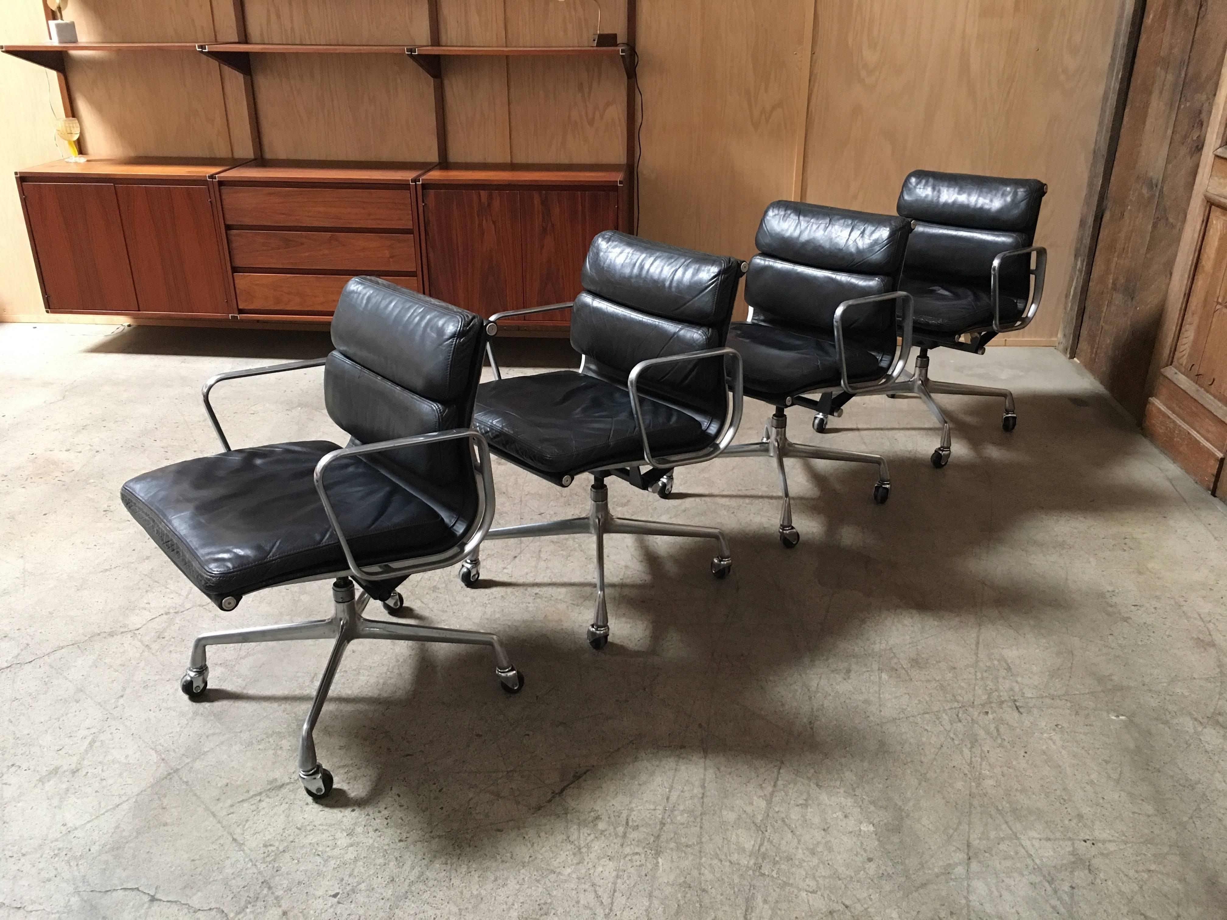 Set of Four Eames for Herman Miller Black Soft Pad Management Chairs 9