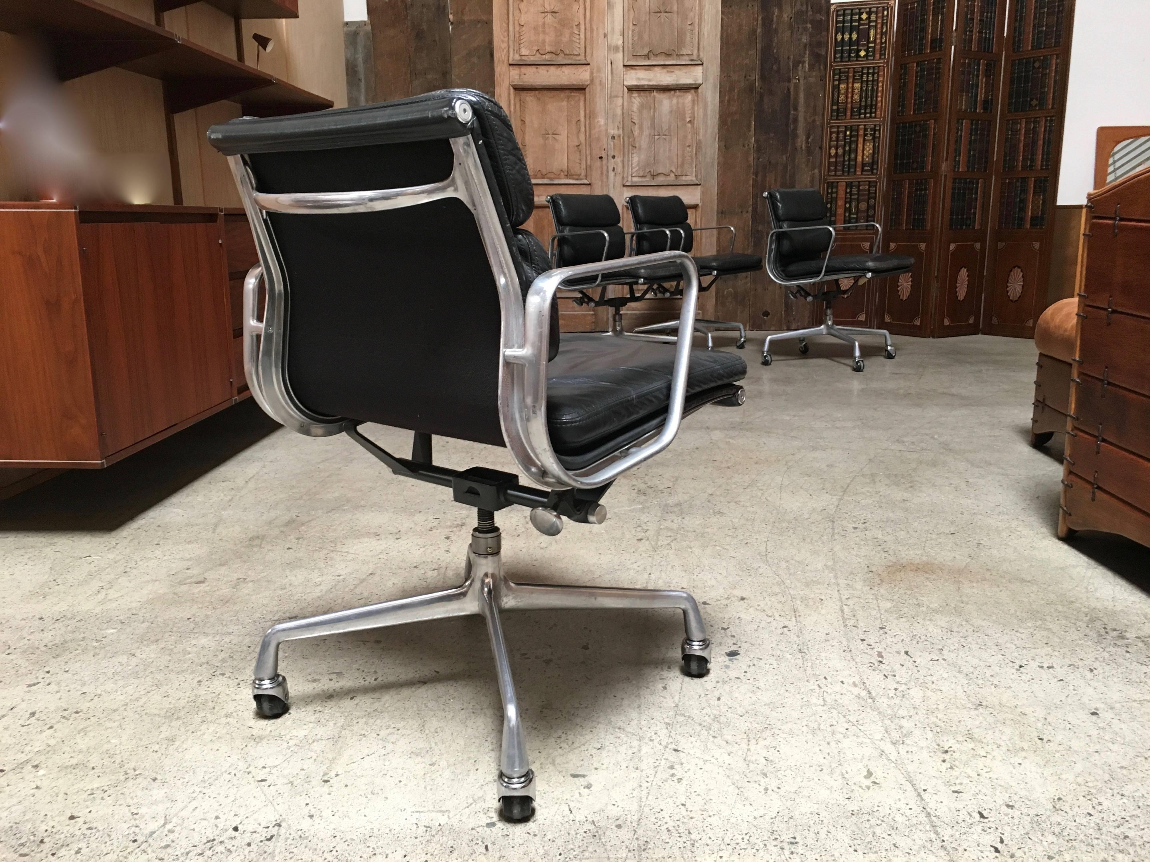 Set of Four Eames for Herman Miller Black Soft Pad Management Chairs 10