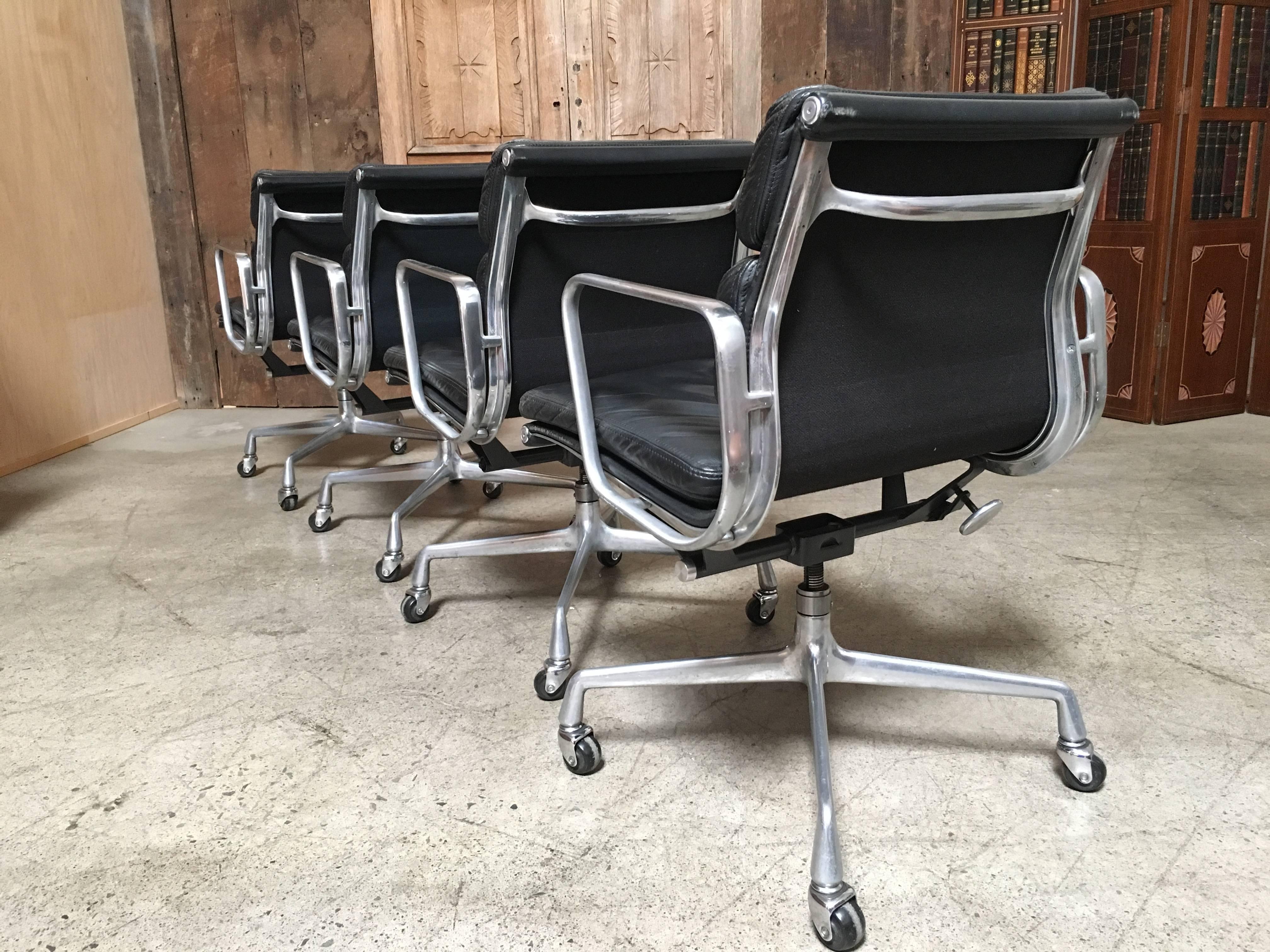 American Set of Four Eames for Herman Miller Black Soft Pad Management Chairs