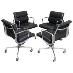 Set of Four Eames for Herman Miller Black Soft Pad Management Chairs