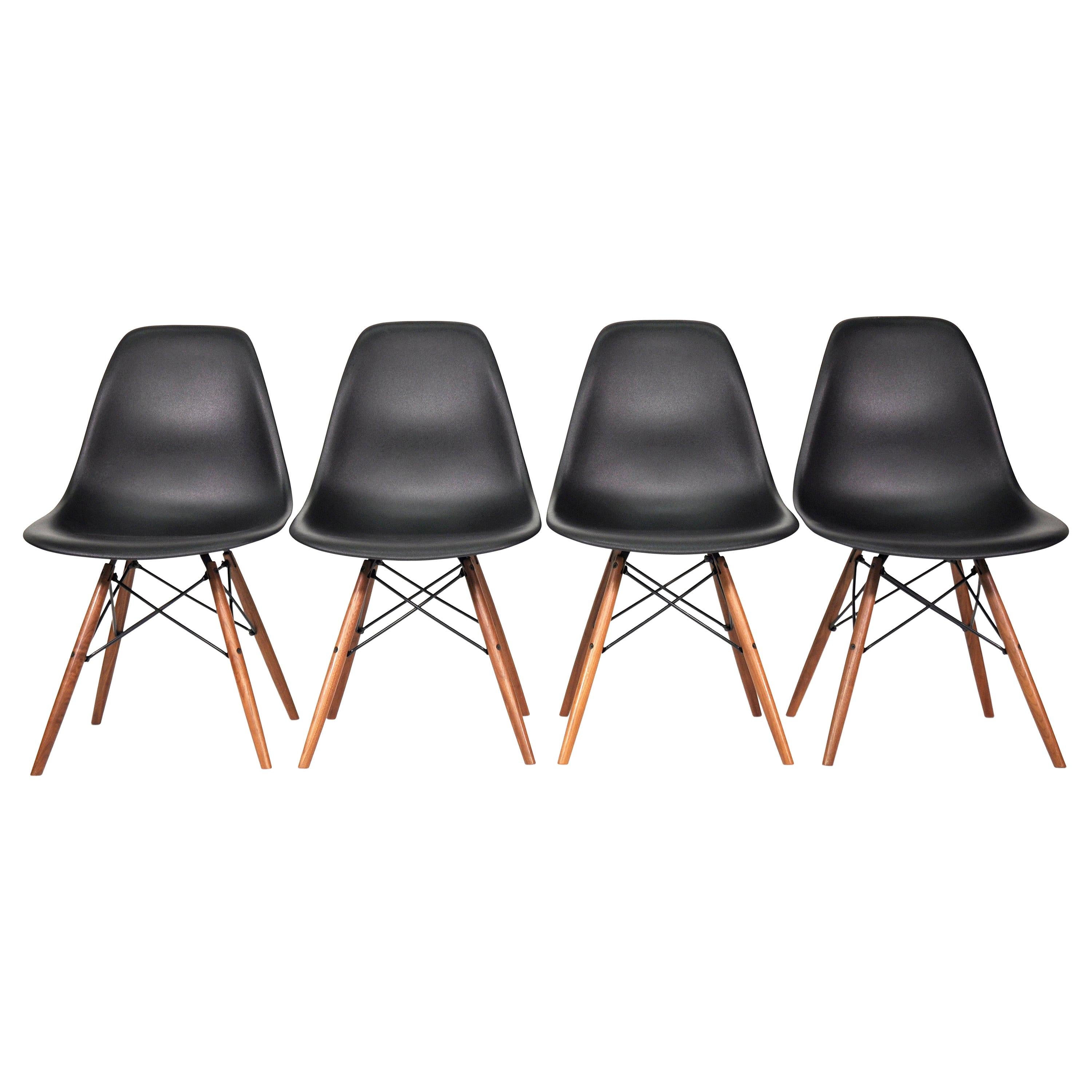 Four Eames Herman Miller Black DSW Dining Chairs For Sale