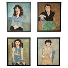 Set di quattro ritratti d'arte popolare di Earle T. Merchant, Gloucester MA, ca. 1970s