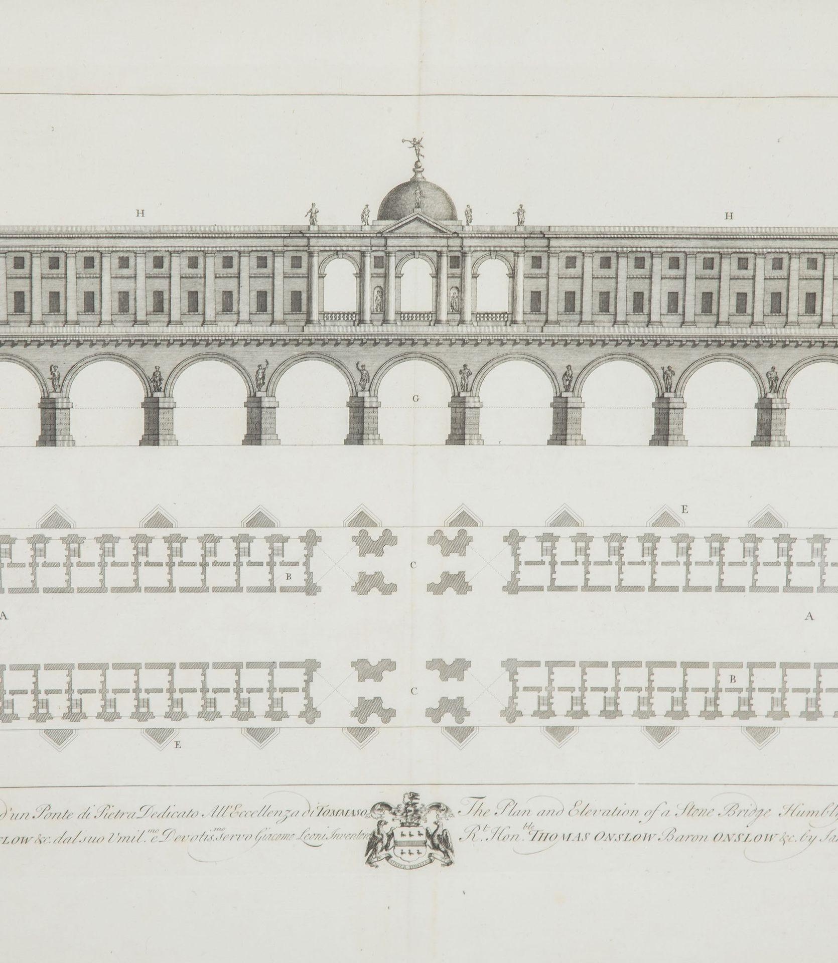 A collection of four early 18th Century English architectural engravings by James (Giacomo) Leoni. Presented in hand decorated distressed silver gilt and mirrored frames. James Leoni (1686-1746) born in Venice is best known for his role in