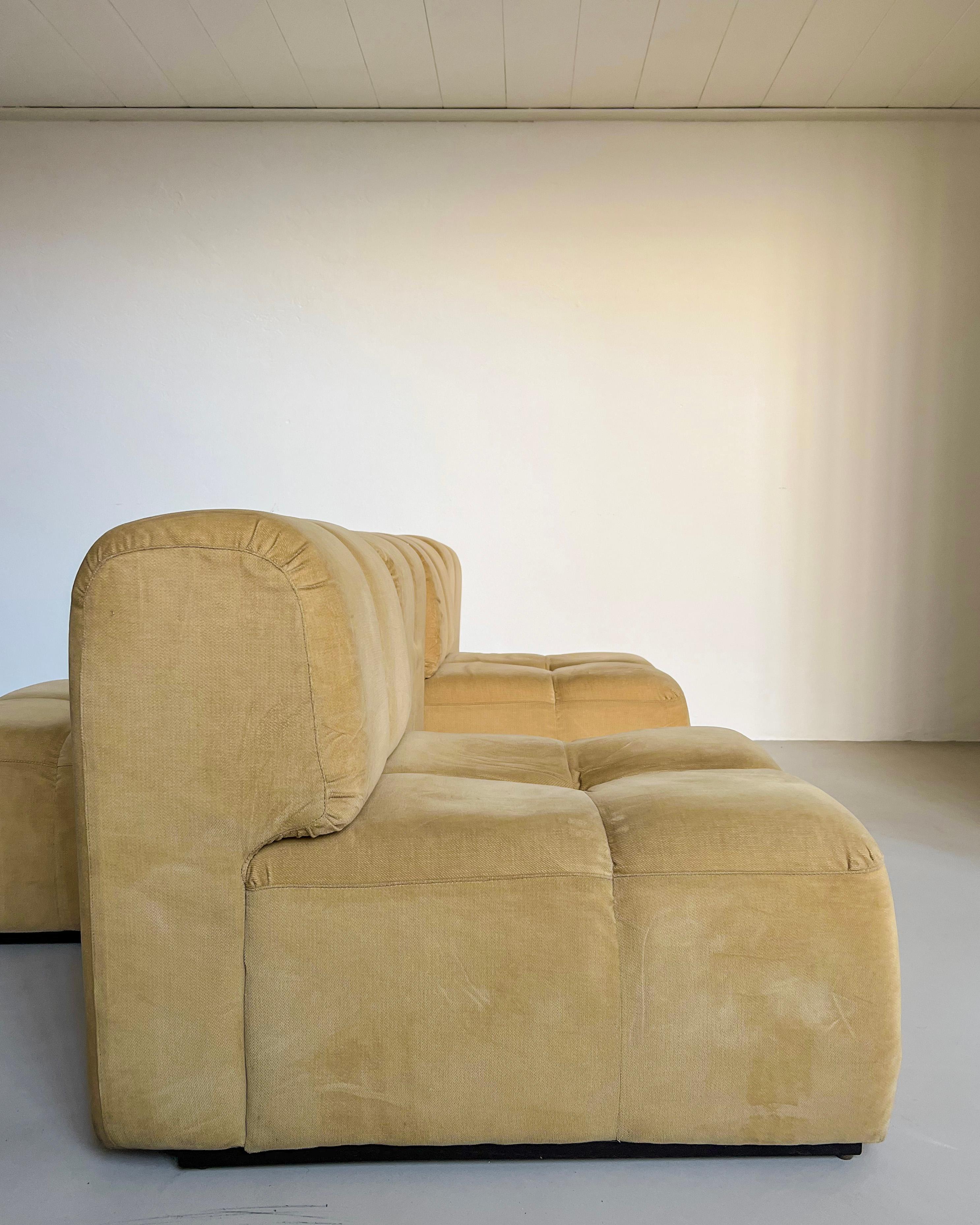 Mid-Century Modern Set of Four Early 1970s Modular Sofa Elements, Italian Mid Century, Sand Velvet